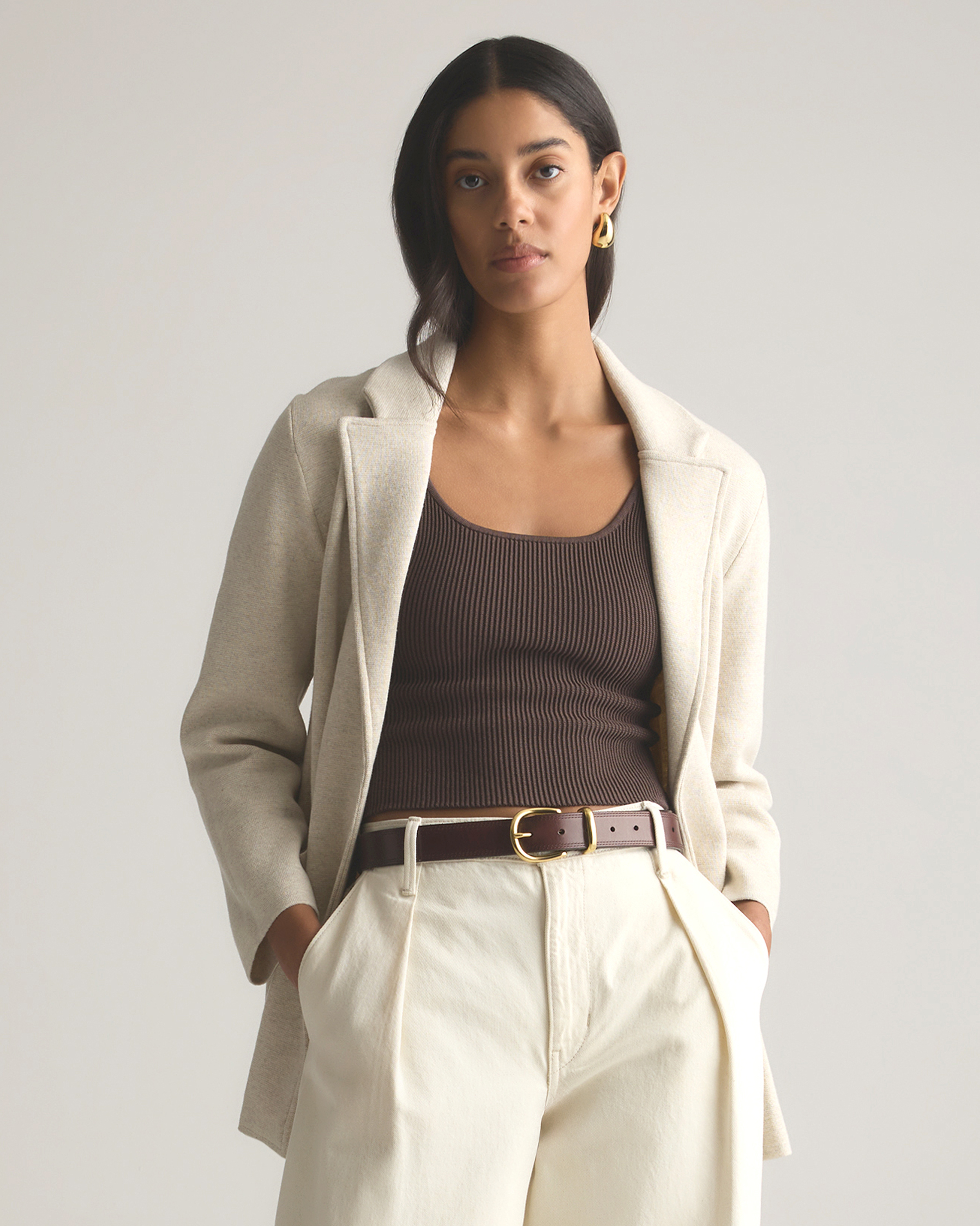 Speckled Beige 100% Organic Cotton Knit Blazer
