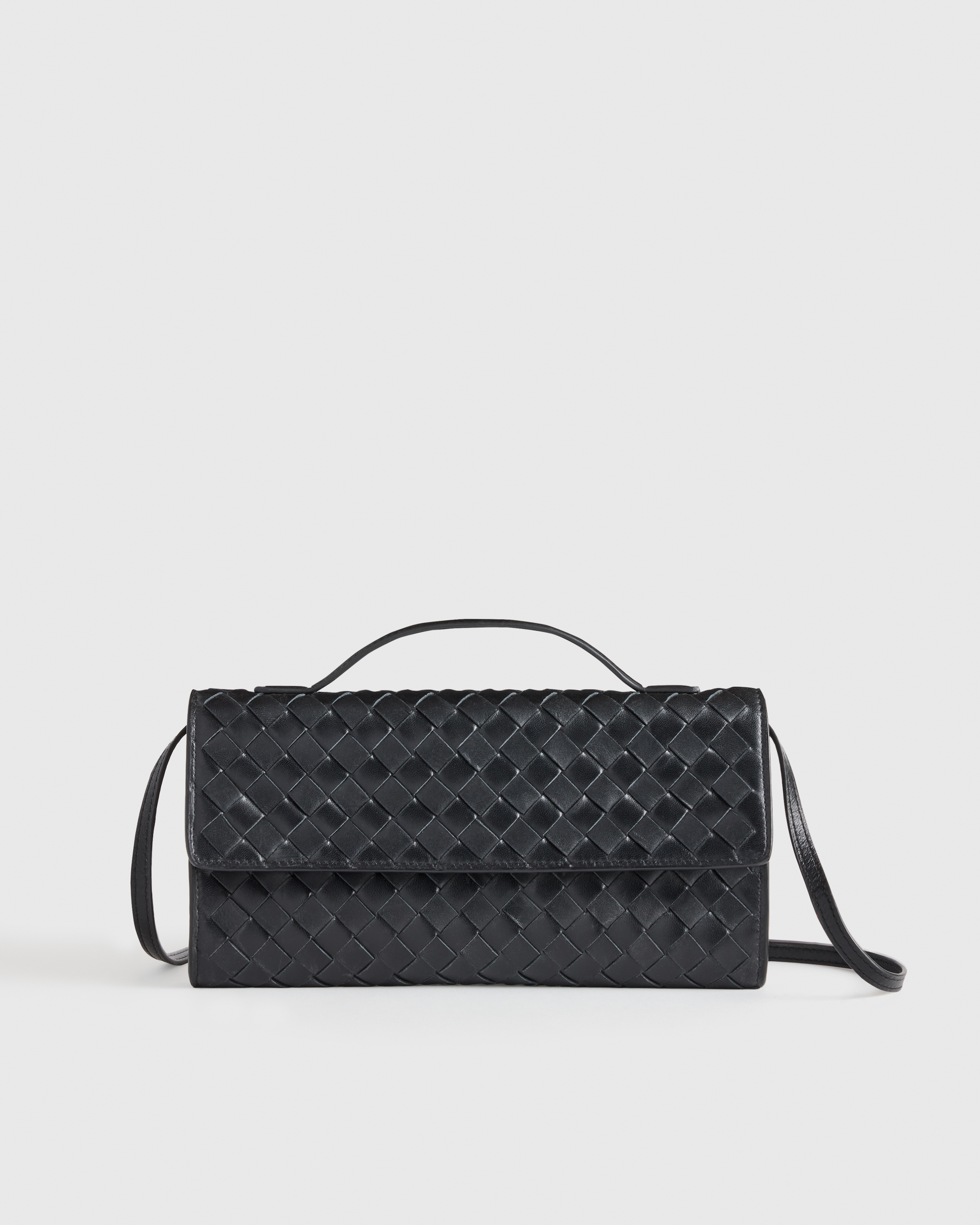 Quince Women's Italian Leather Handwoven Top Handle Clutch In Black