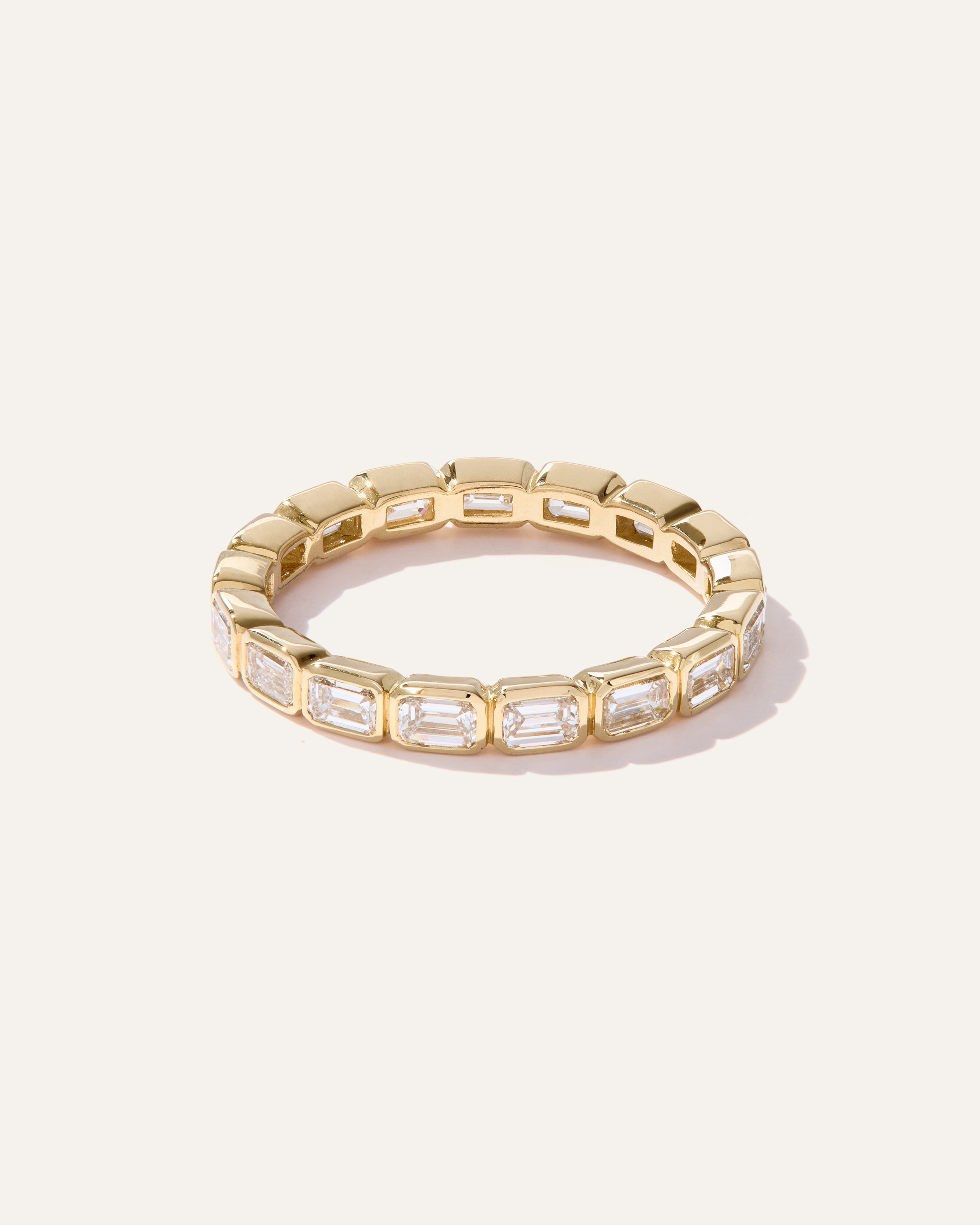 Yellow Gold Women's Lab Grown Diamond Emerald East-West Bezel Eternity Band Rings in Yellow Gold