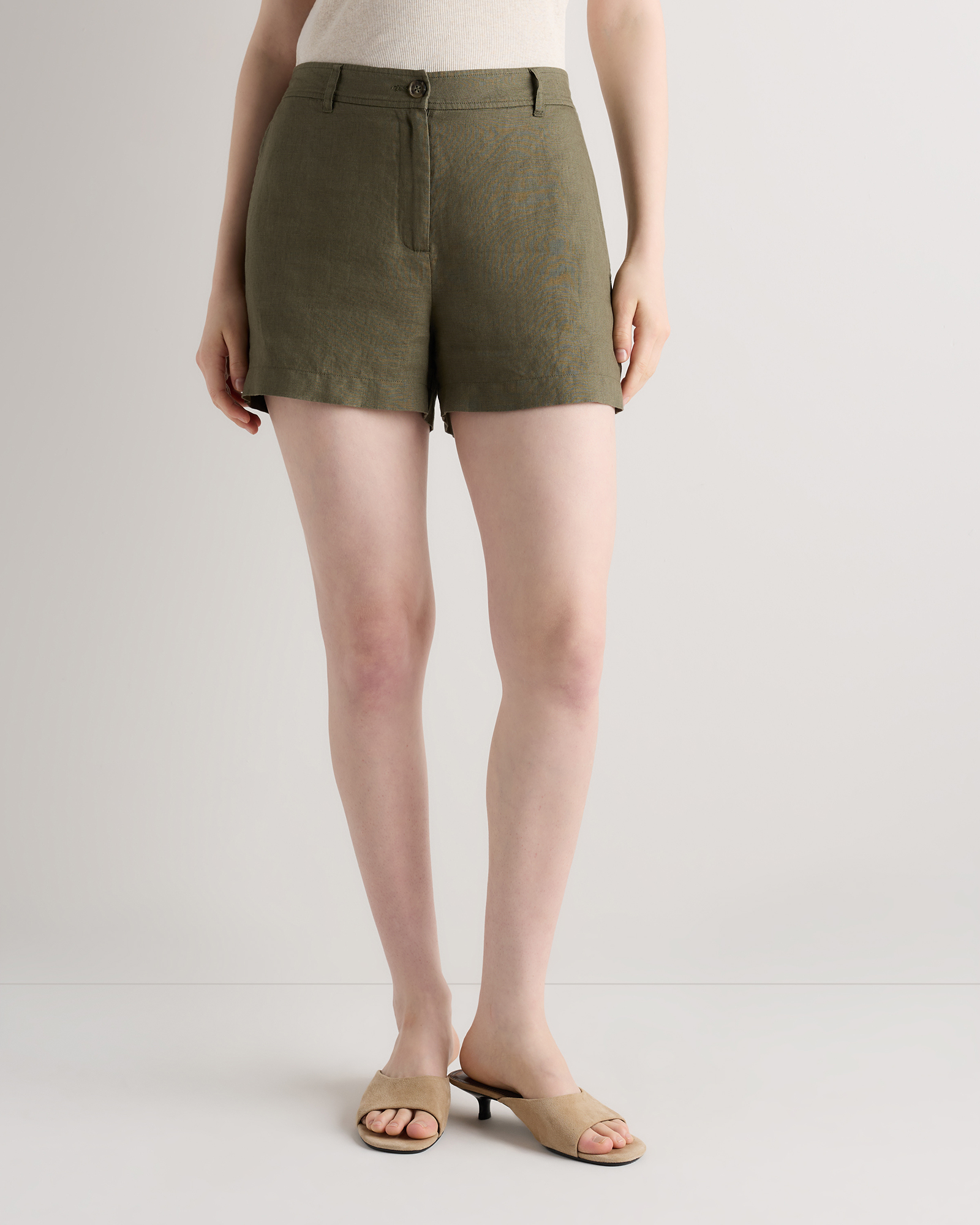 Bayberry Olive 100% European Linen Trouser Shorts