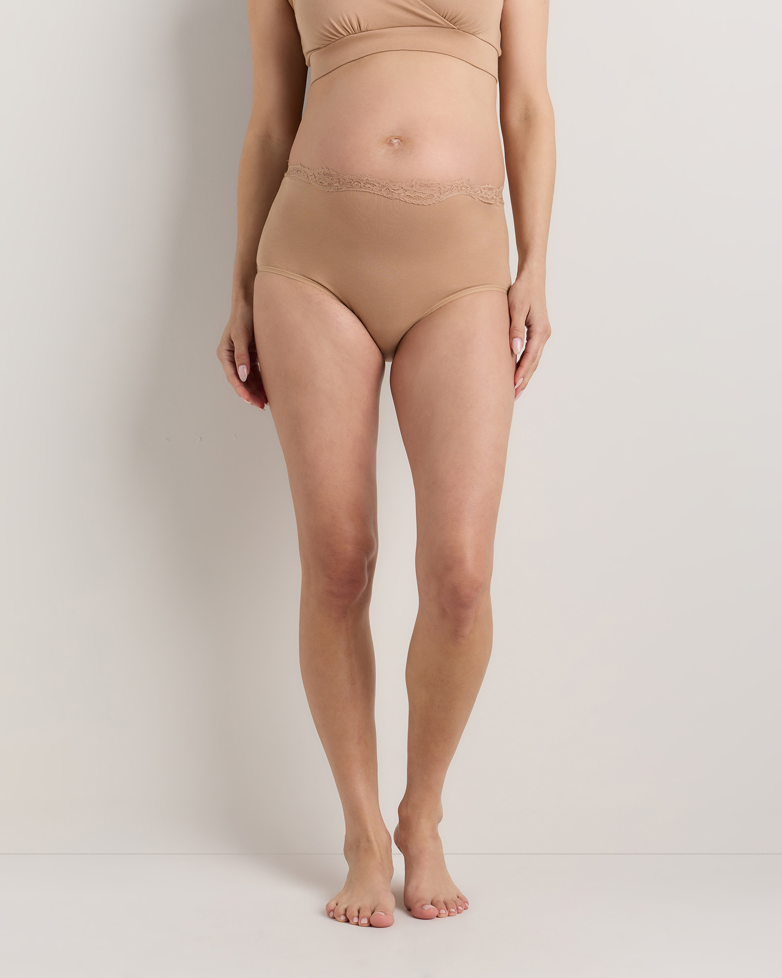 Sand Organic Cotton Lace Trim Maternity & Postpartum Brief (6-pack)