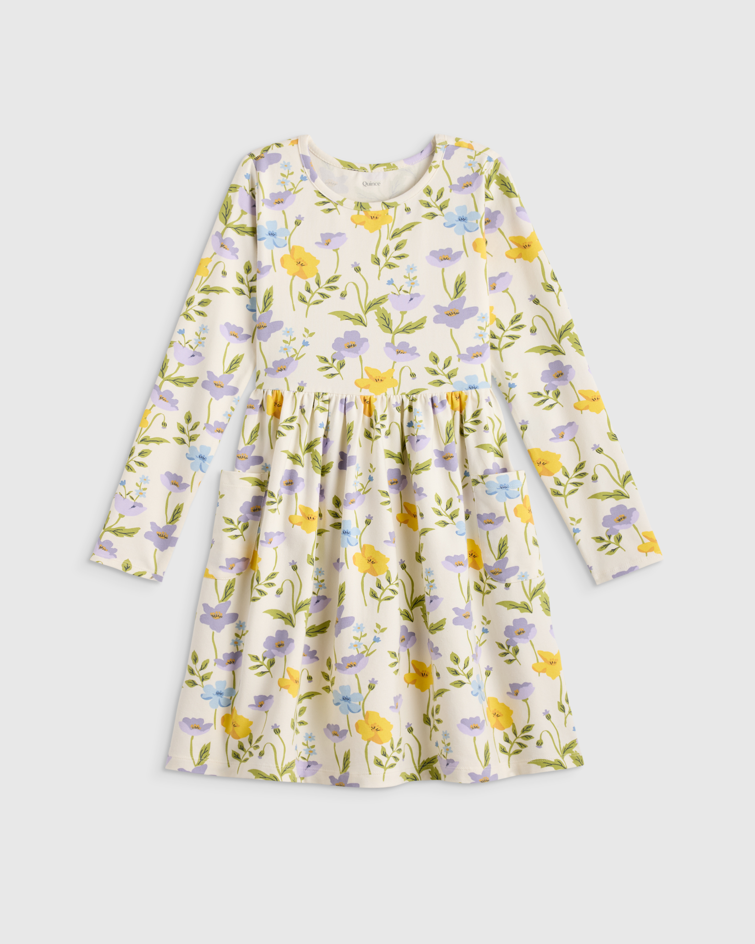 Purple Poppy Garden Organic Cotton Long Sleeve Fit and Flare Pocket Dress 