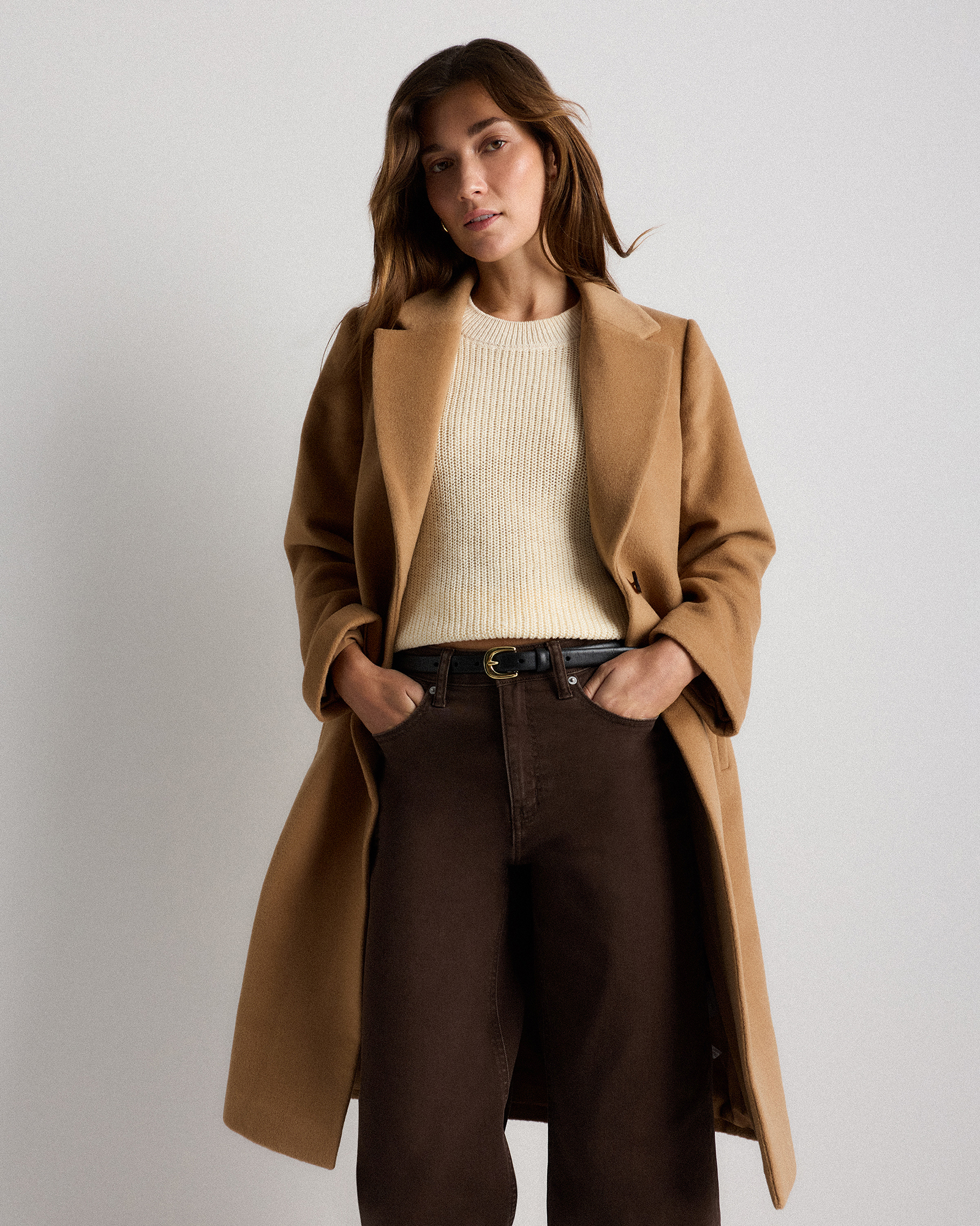 Wool Cashmere Classic Single-Breasted Coat in Caramel