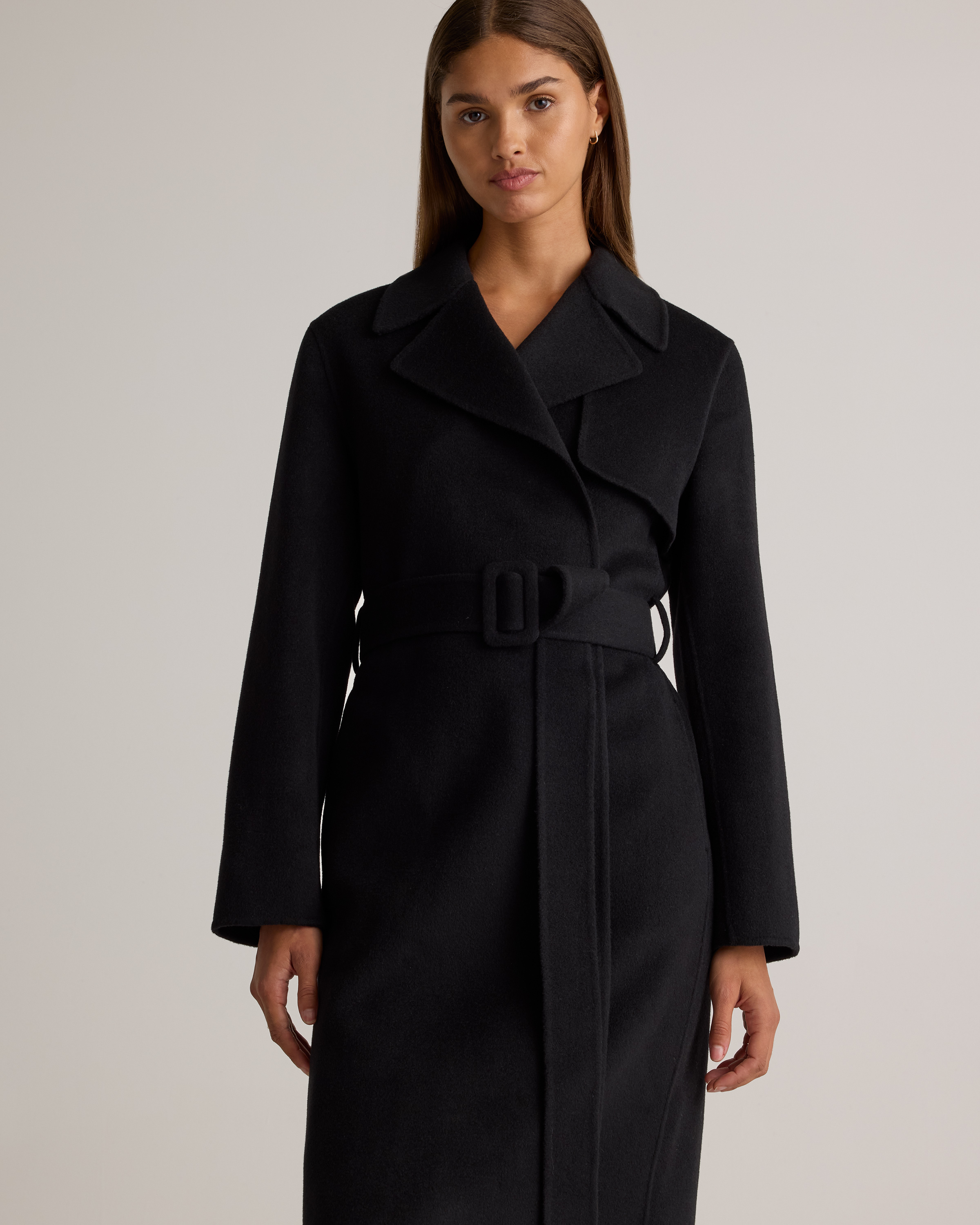 Double-Faced Merino Wool Trench Coat in Black