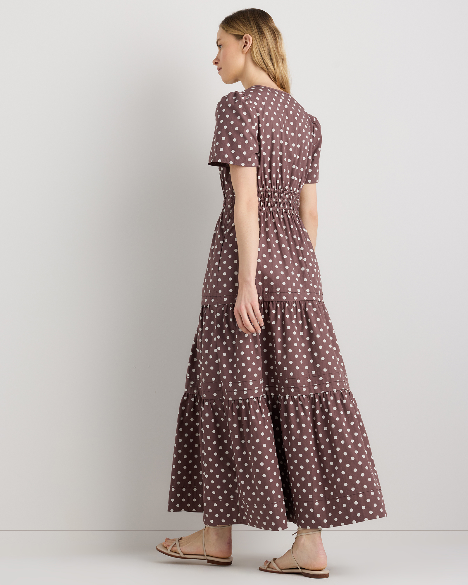 100% Organic Cotton Tiered Maxi Dress in Mocha Midi Dot