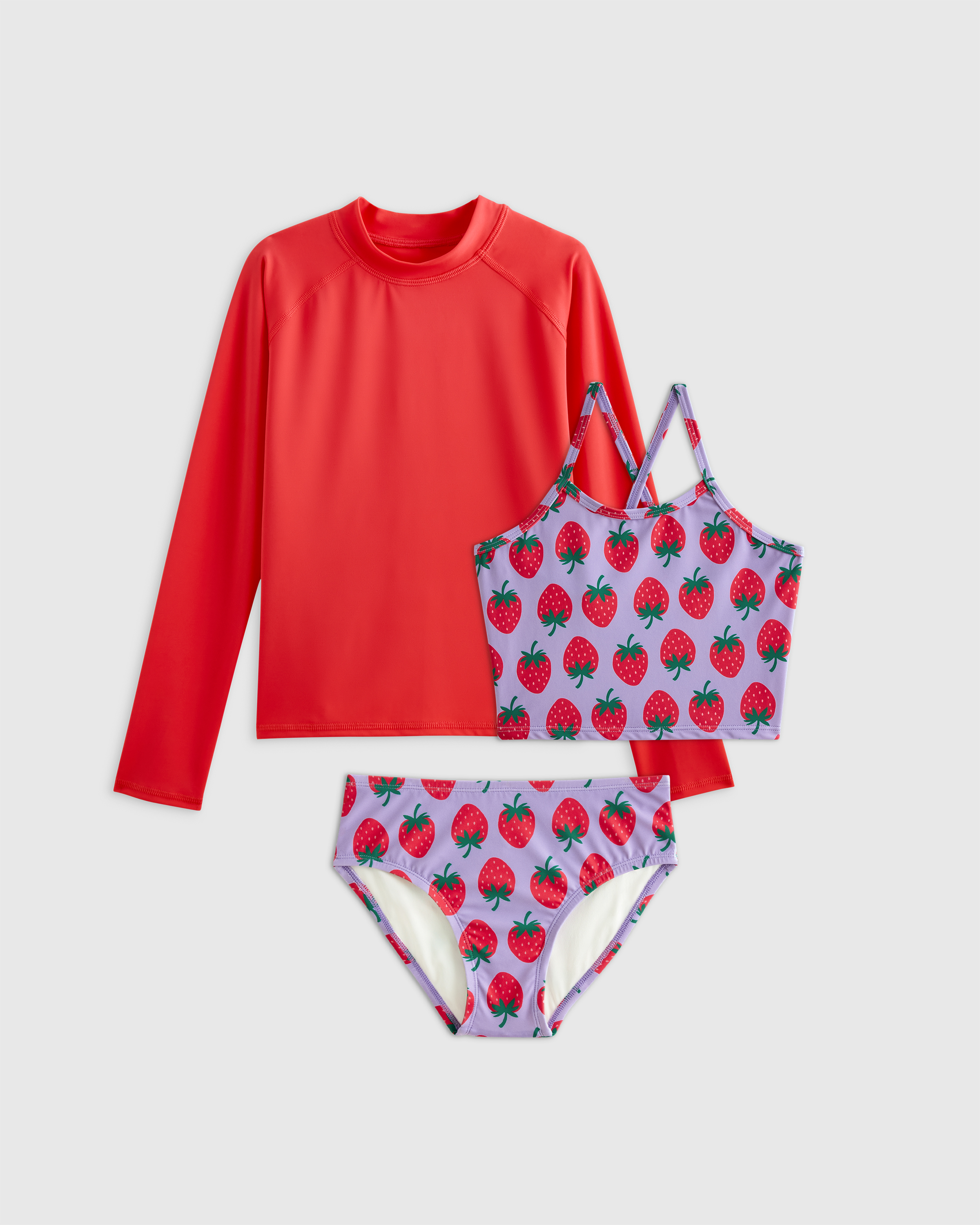 Strawberries Tankini and Long Sleeve Raglan Rash Guard Set