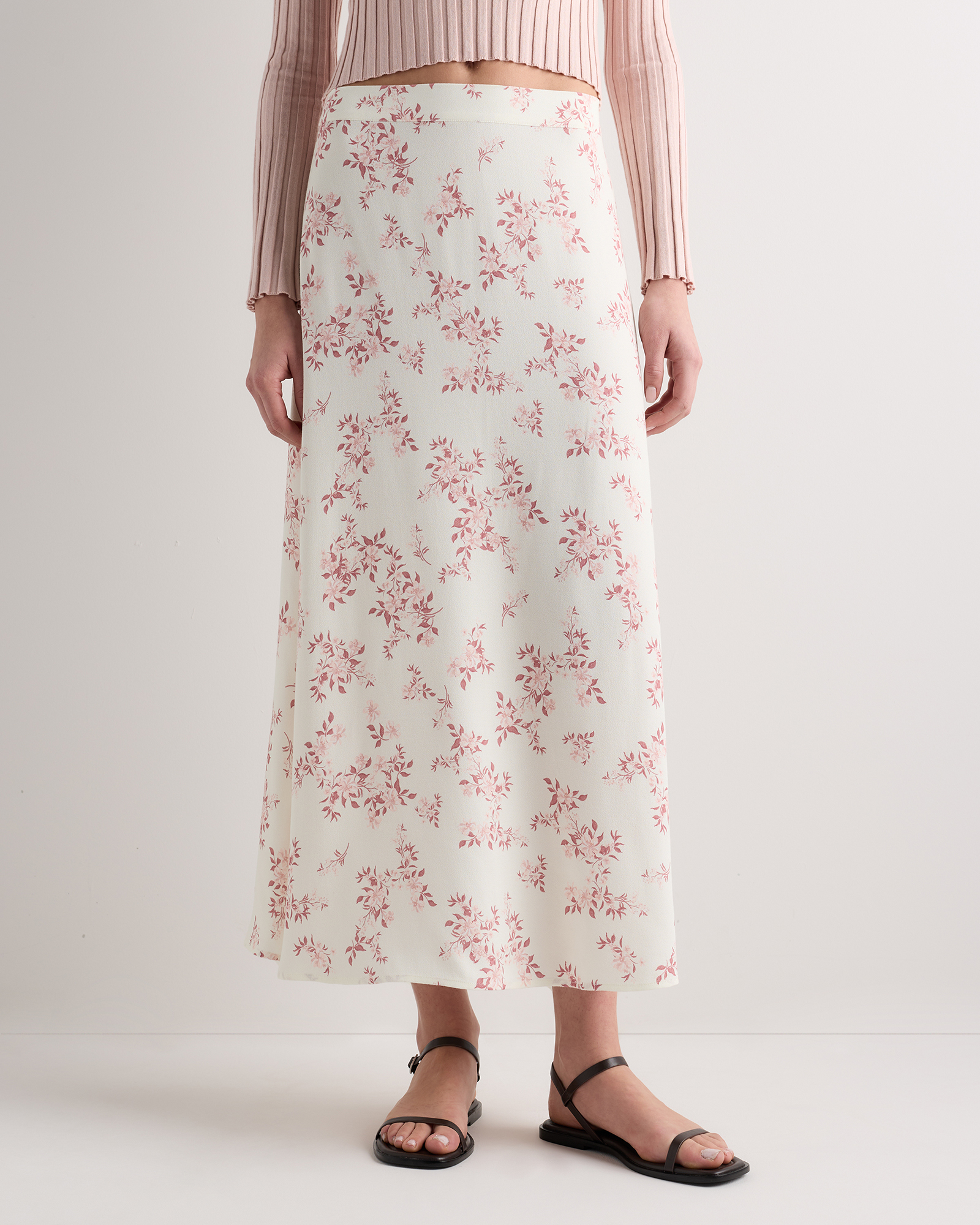 Ivory Rose Pink Petite Floral Lightweight Crepe Slip Skirt