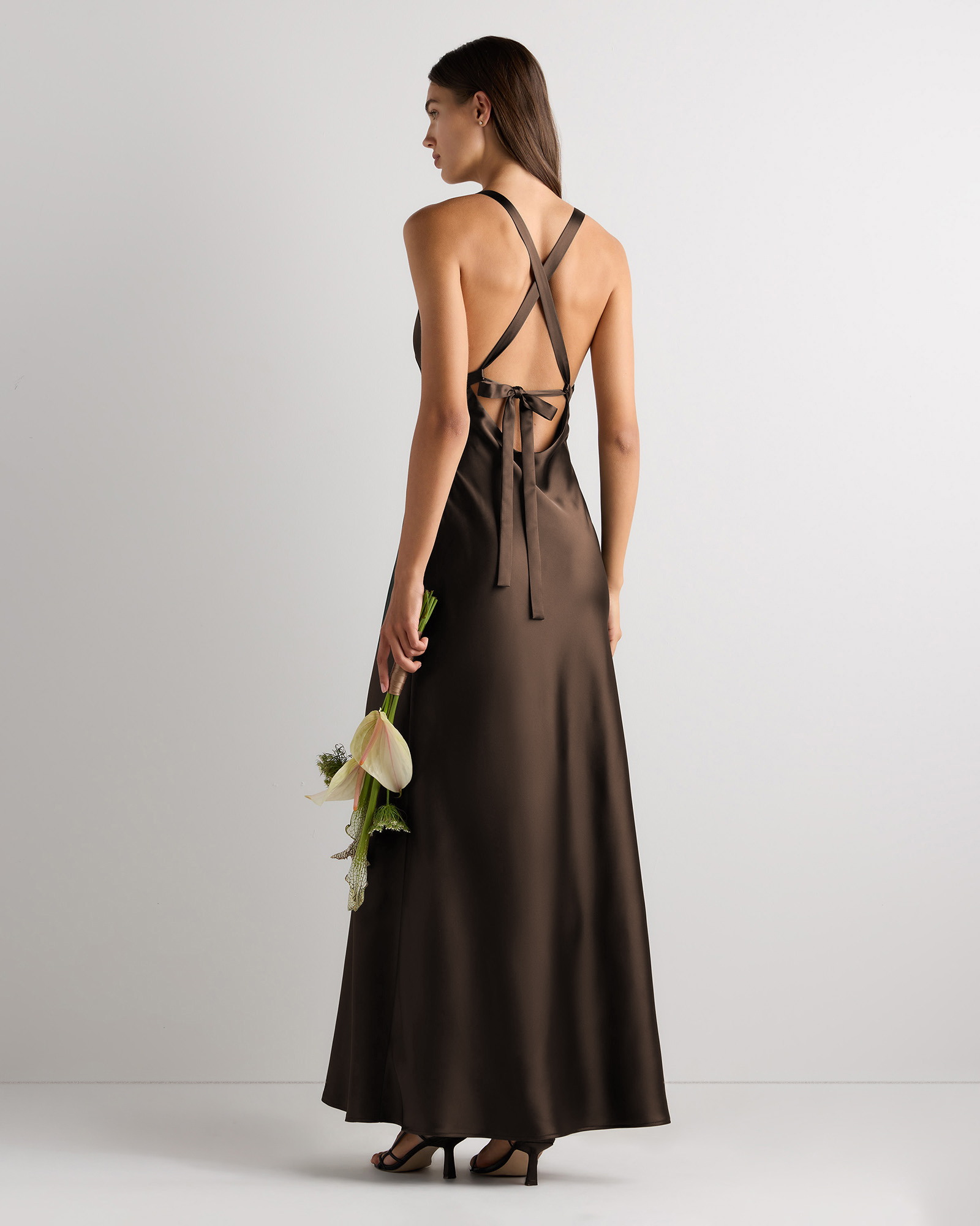 stretch satin cocktail dress Bianca in Hot Fudge shoulder neckline and an SIZE:28 summer boho dress Faviana Strapless Ruched Floral Puff