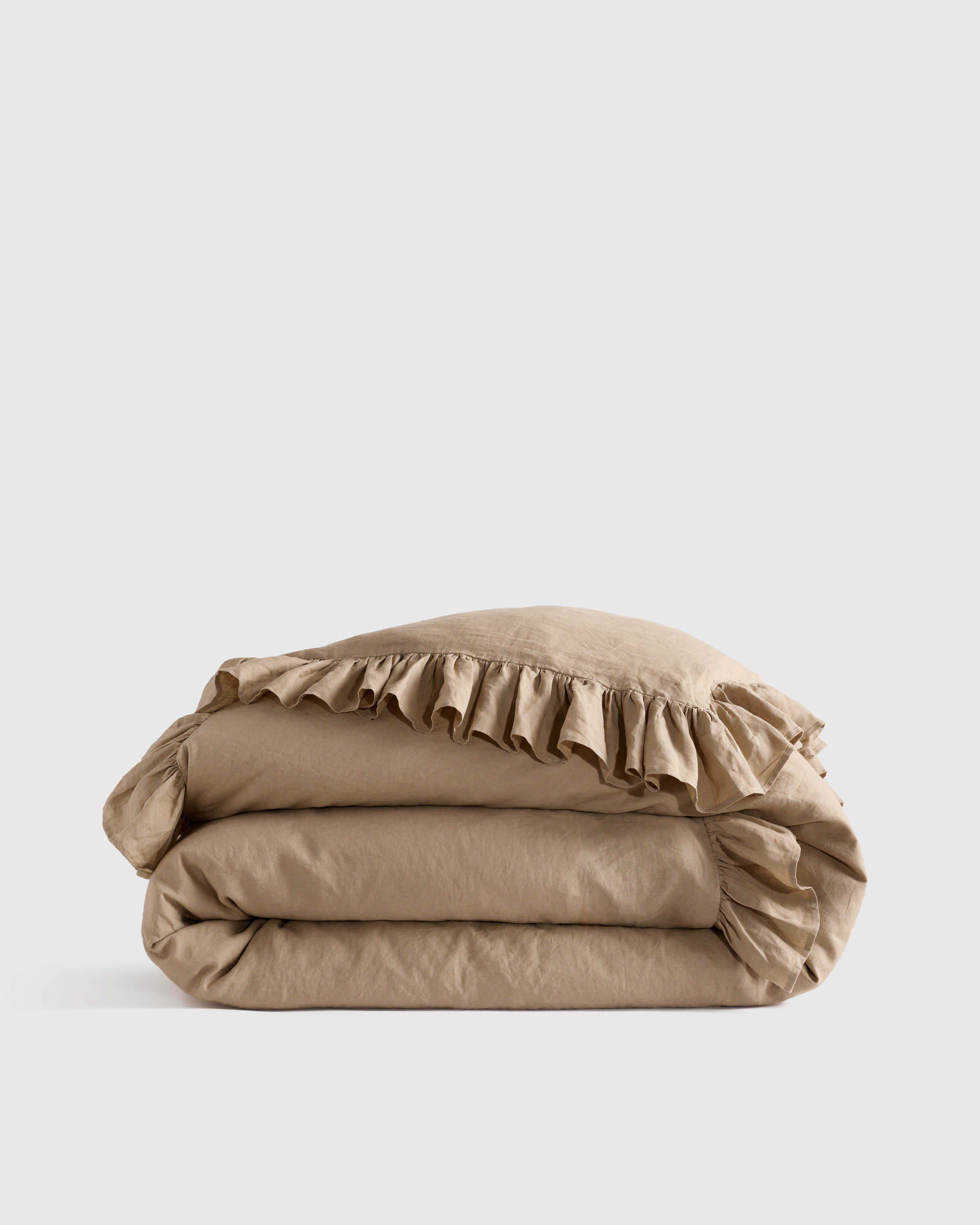 Toffee European Linen Ruffle Duvet Cover