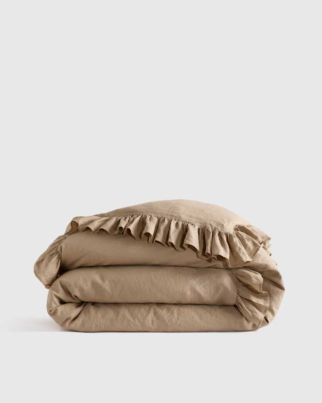 Toffee European Linen Ruffle Duvet Cover
