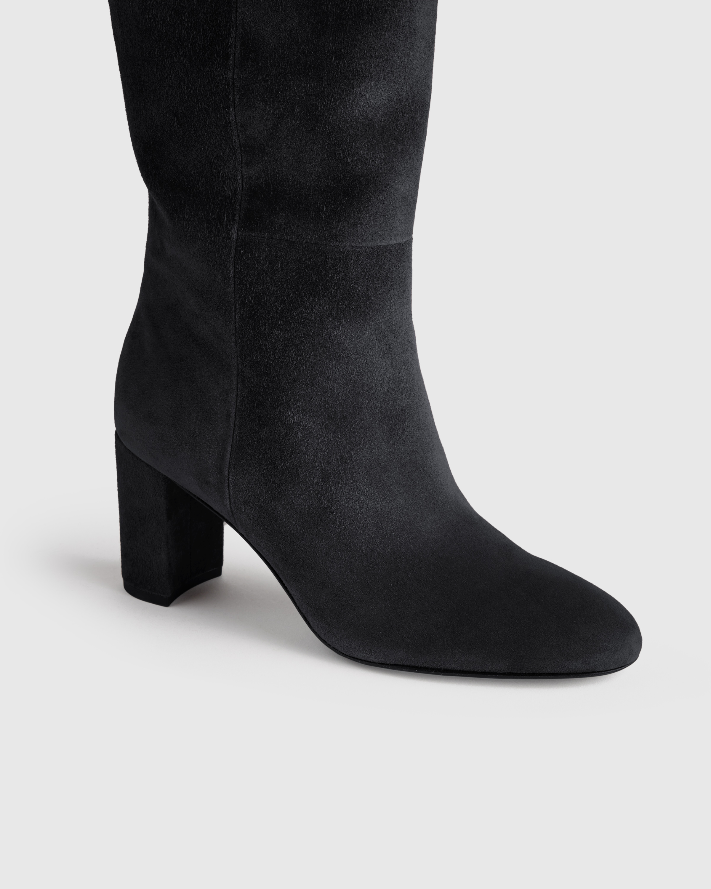 W--282-BLK Italian Suede Slouchy Block Heel Boots Black 1528 CROPPED