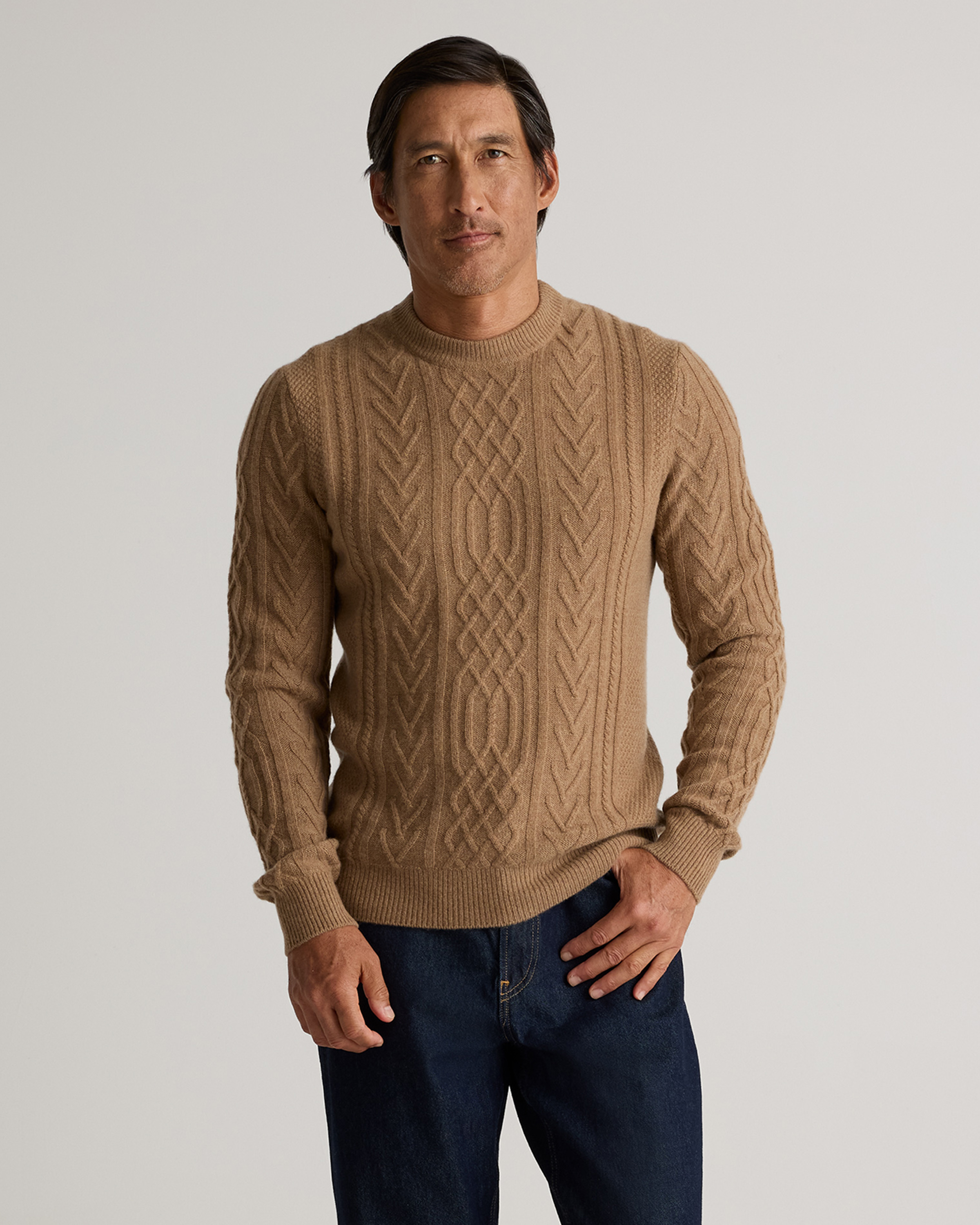 Mongolian Cashmere Cable Crewneck Sweater in Teak