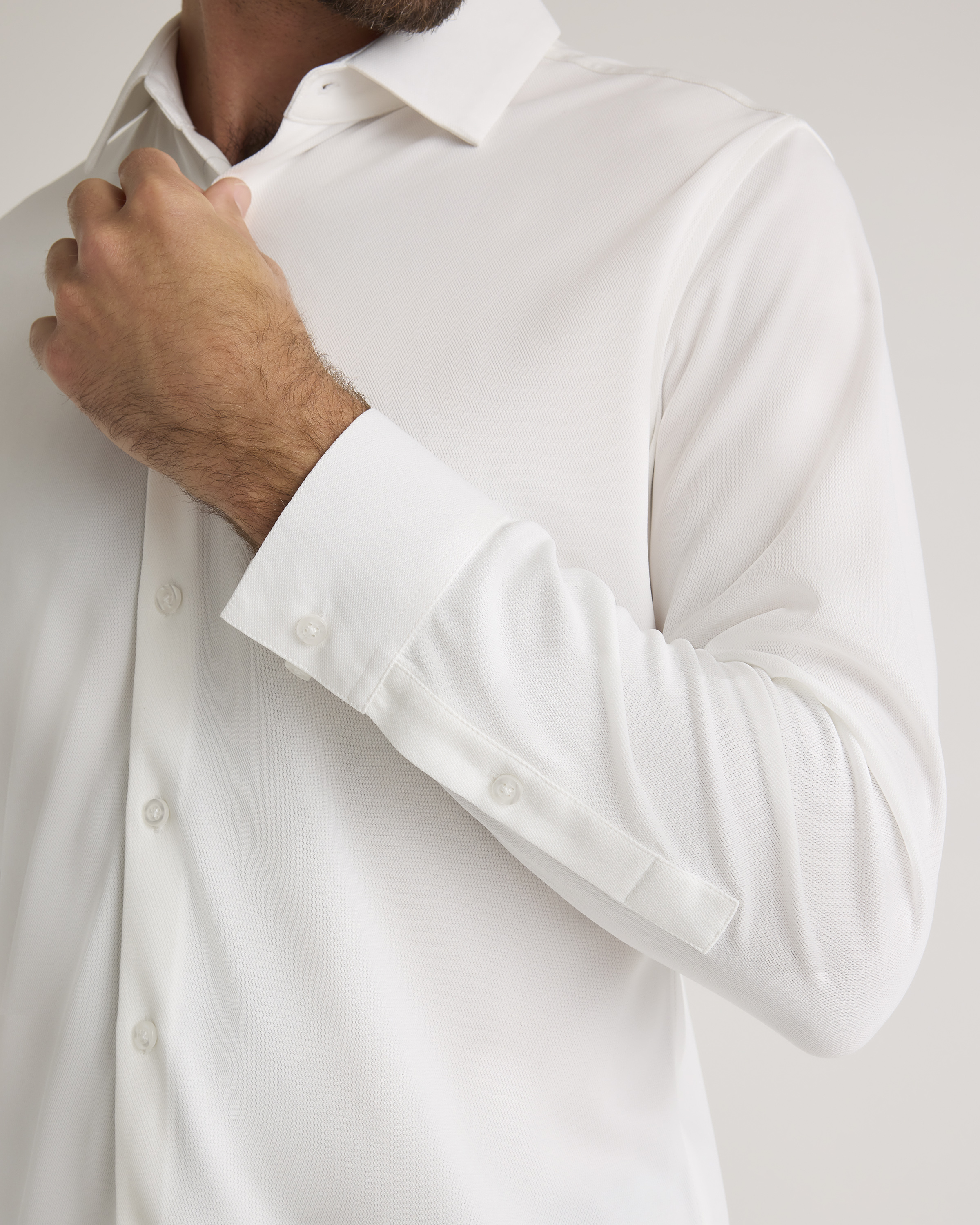 Commuter Stretch Pique Long Sleeve Button Down in White