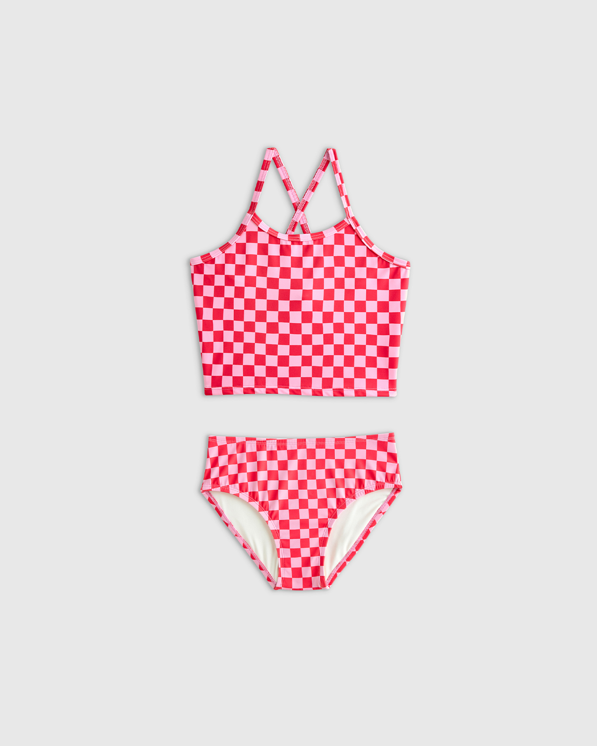 Pink Check Tankini Swimsuit