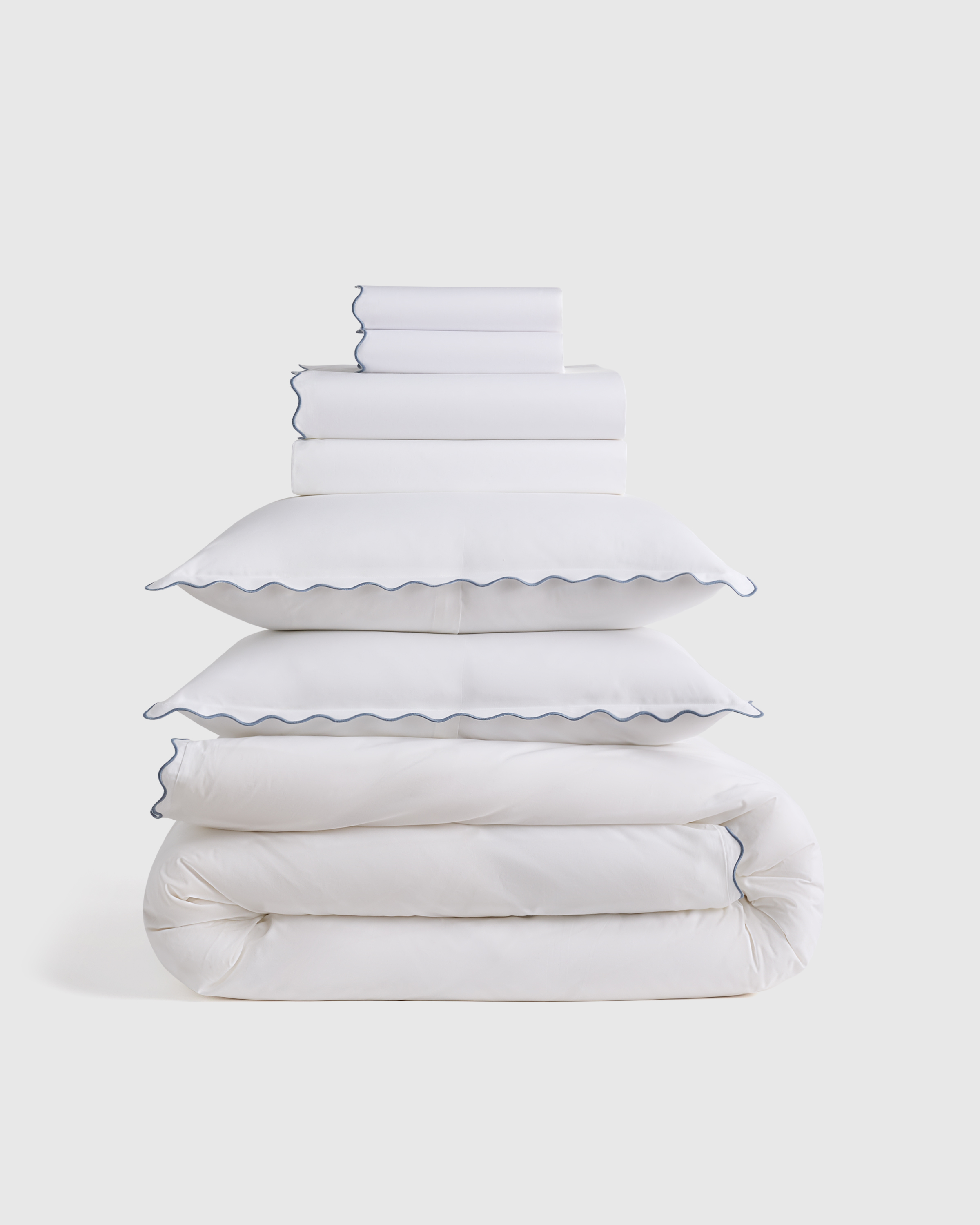 White/Mineral Classic Organic Percale Scallop Deluxe Bedding Bundle