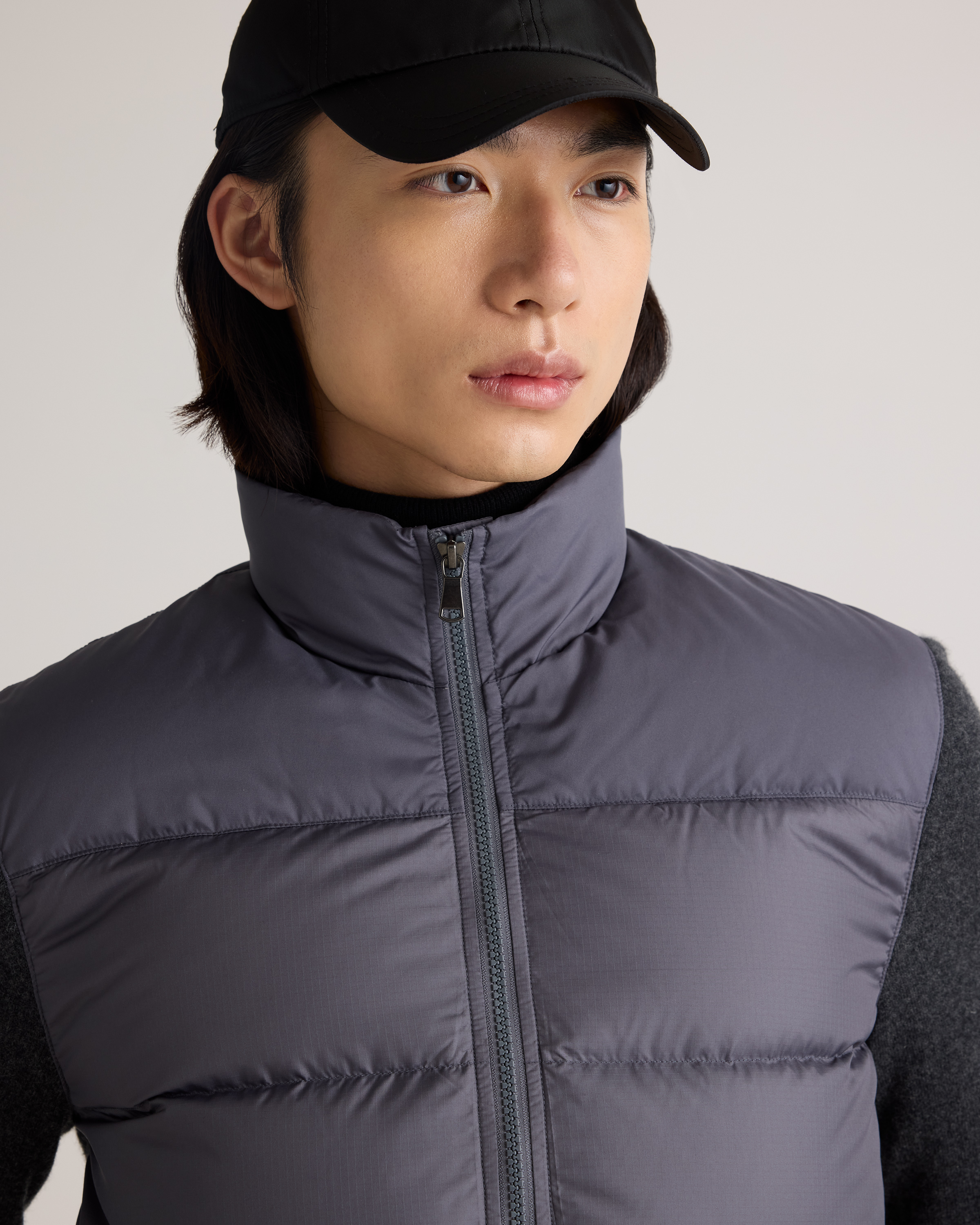 Mixed Media Down and Cashmere Jacket in Carbon Grey