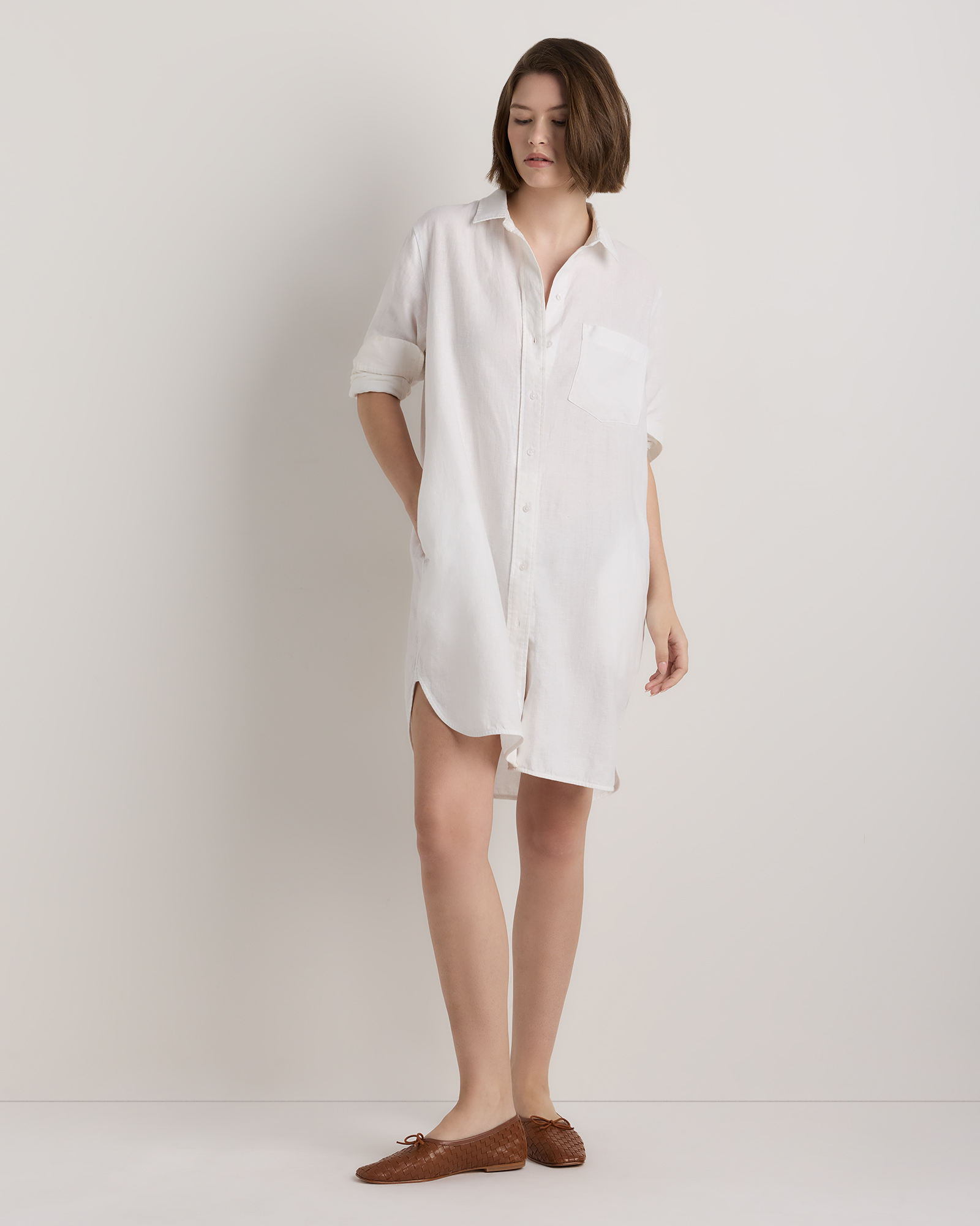 chinese dress ladies Never A Bad Day White Linen Button Front Mini Dress