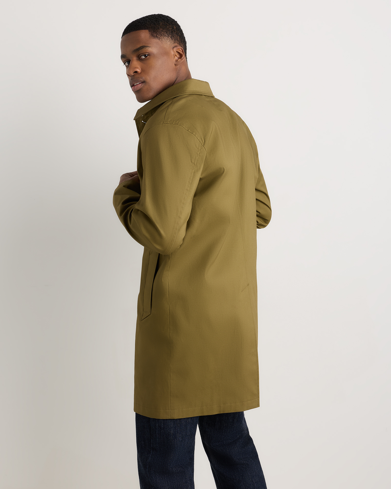 Men's Comfort Stretch Trench Coat in Military Olive