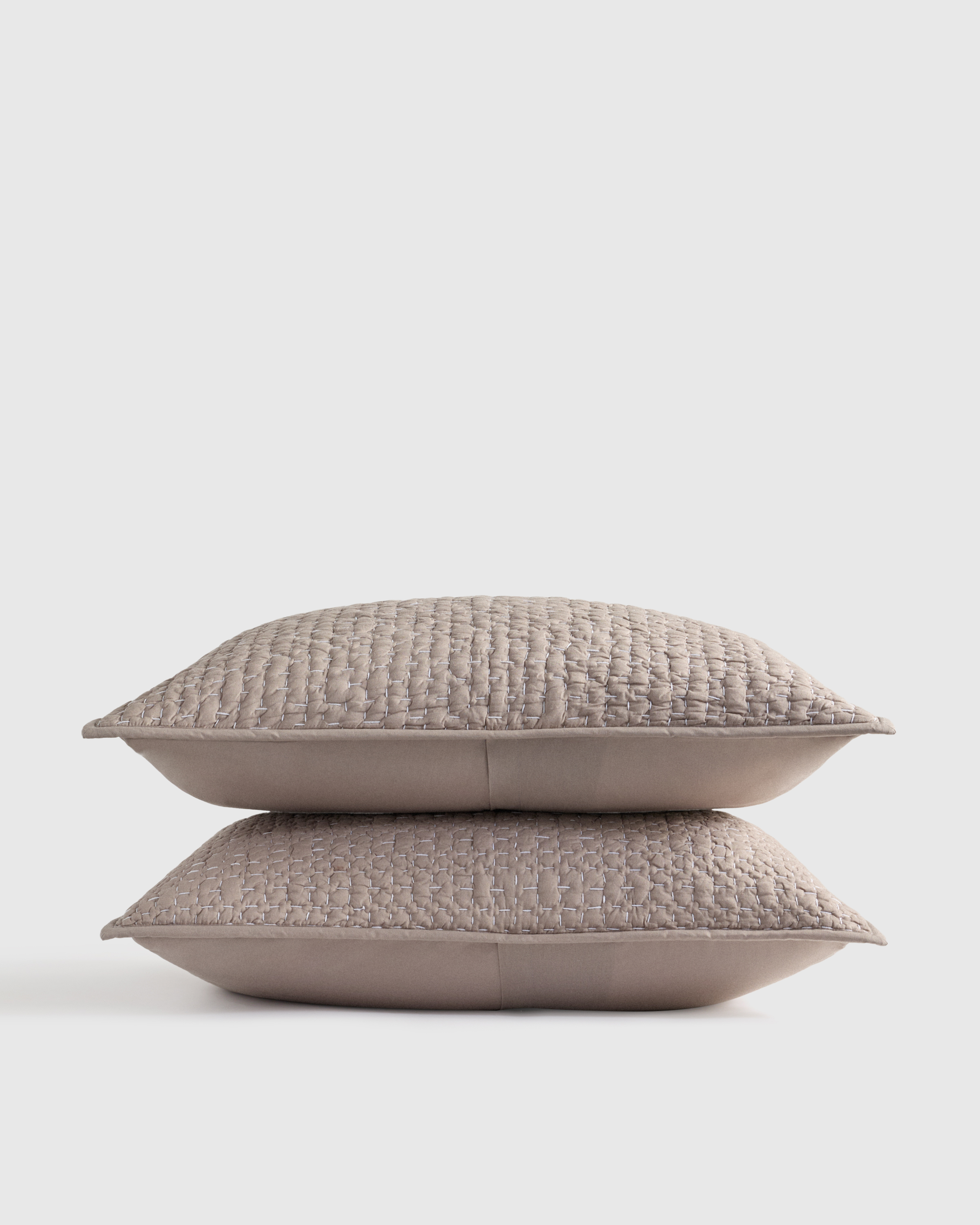 Organic Cotton Hand Stitched Quilted Sham Set, Standard, Stone