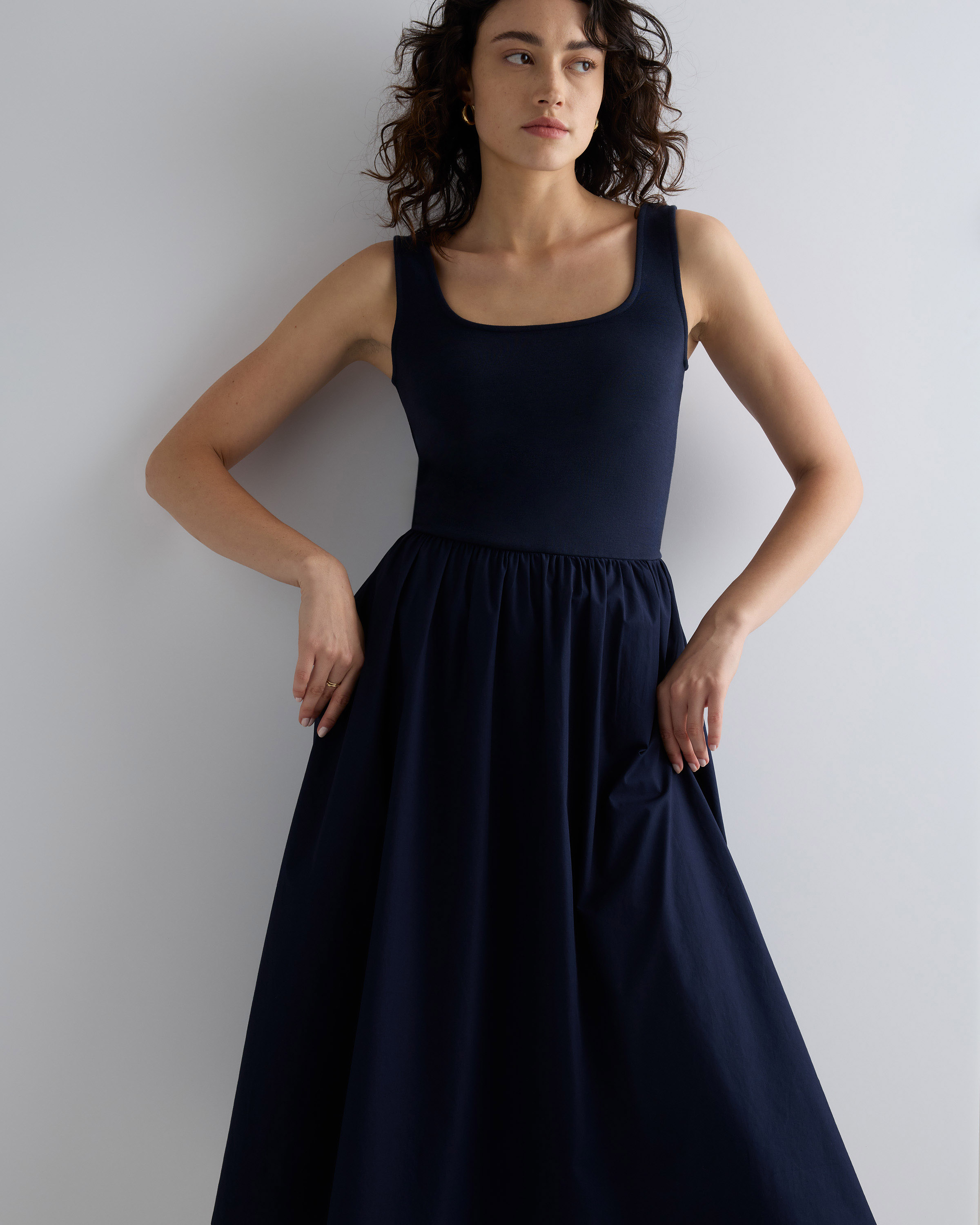cotton mixed media tank dress Women's Cotton Mixed Media Tank Top Dress in Navy, Size Medium, Cotton/Modal by Quince
