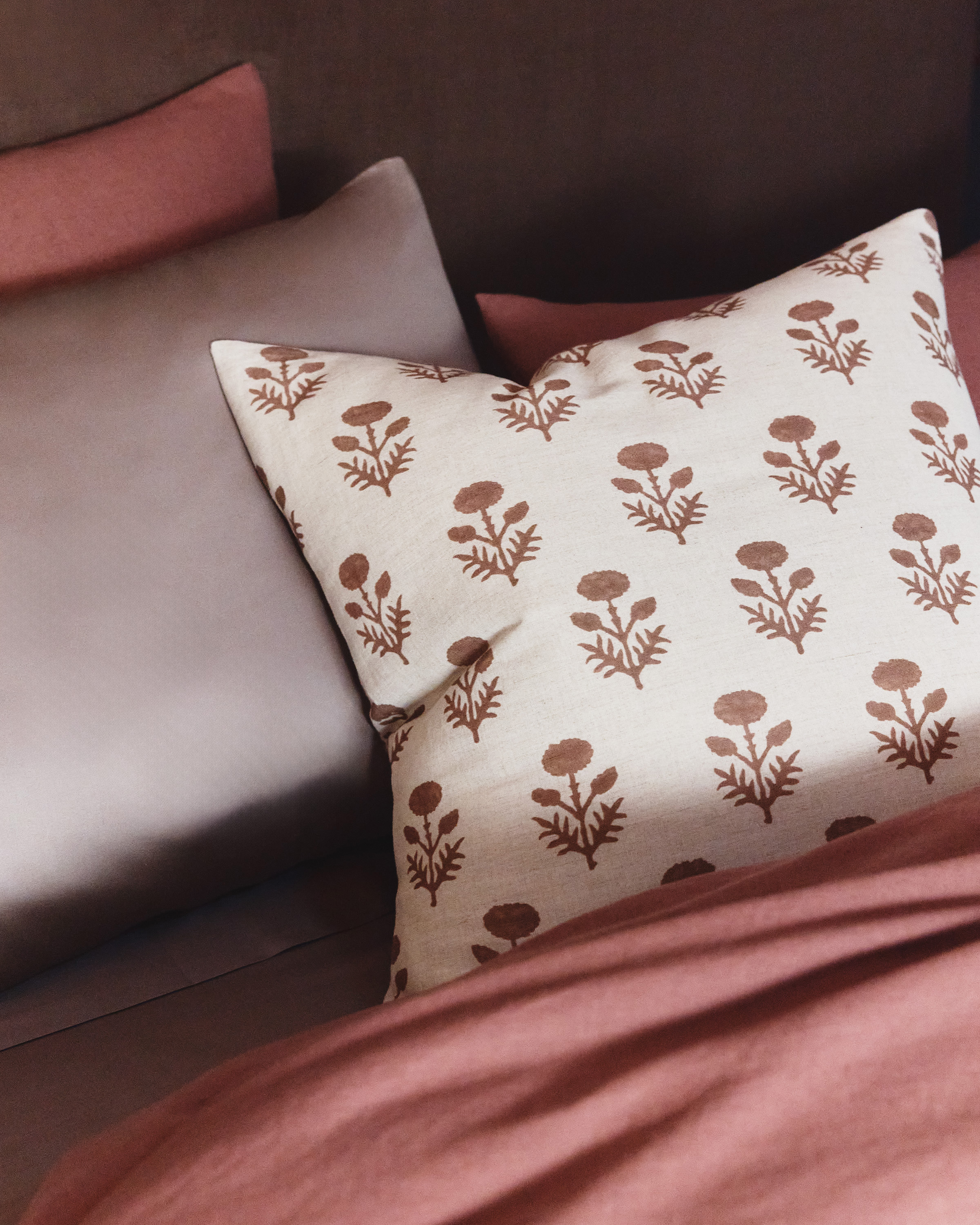 Rust Reversible Block Print Pillow Cover