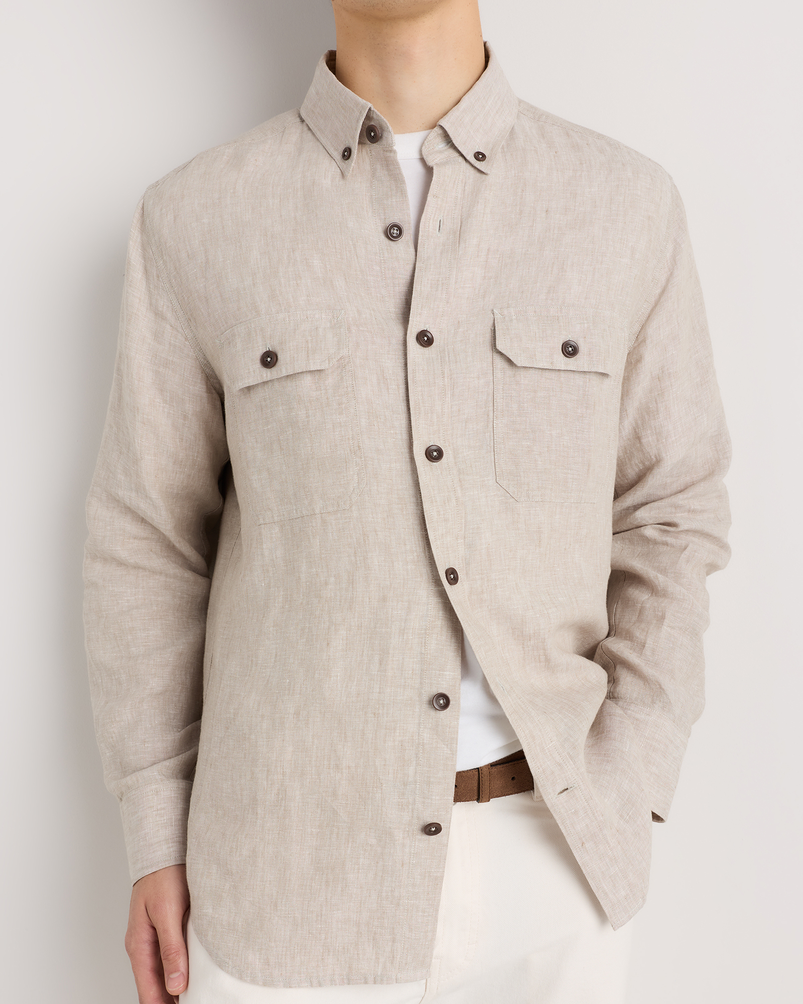 100% European Linen Utility Shirt in Flax