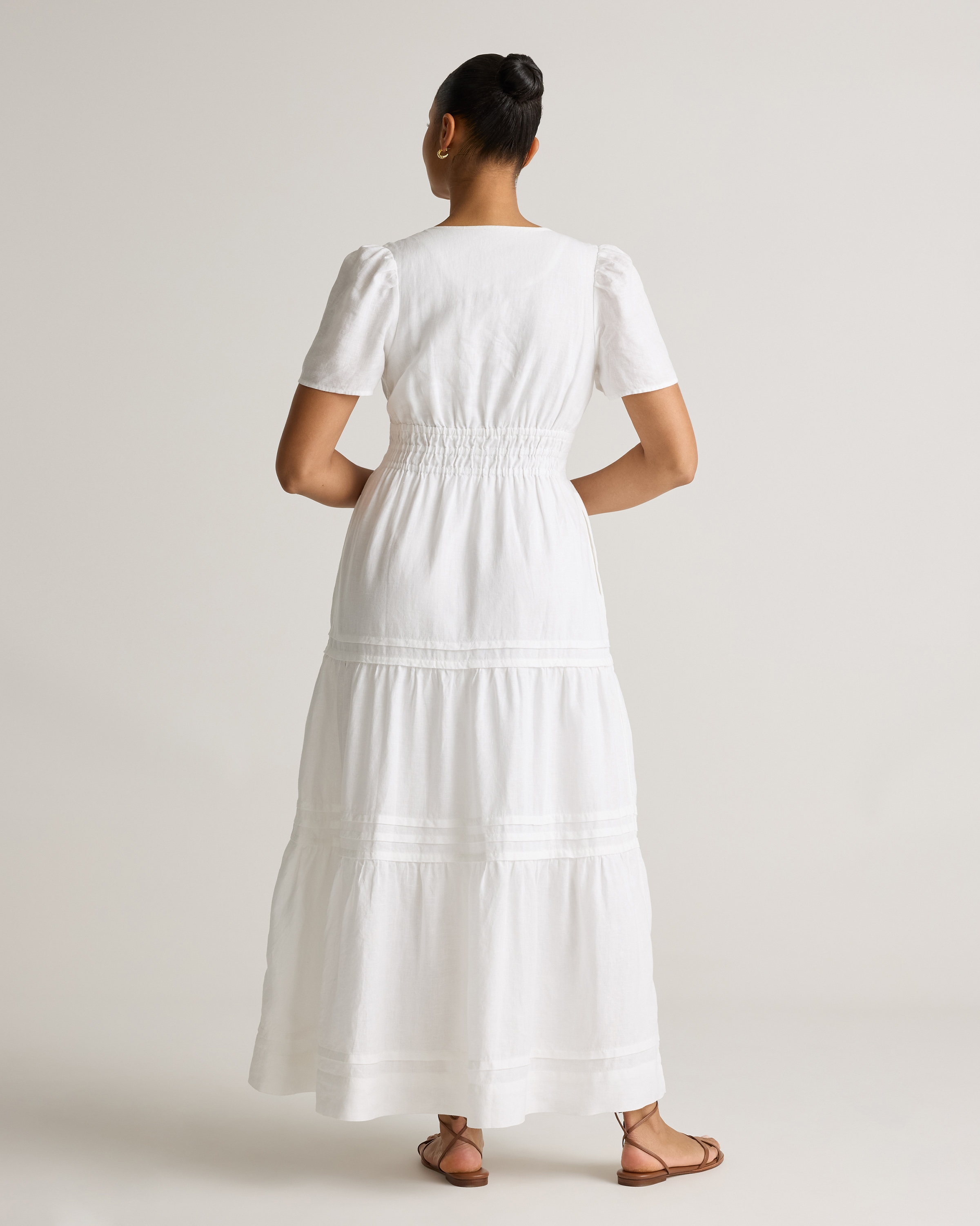 100% European Linen Tiered Maxi Dress in White