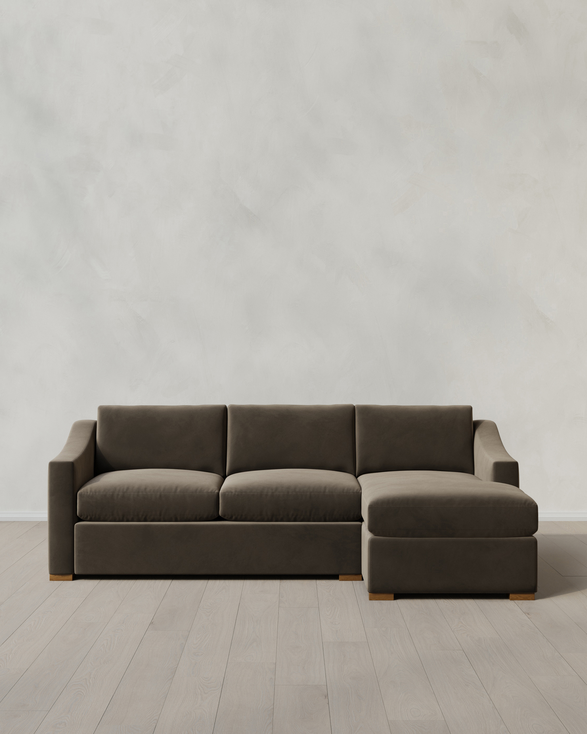 Hollis Slope Arm Chaise Sectional Right Arm 104in Performance Velvet Sable