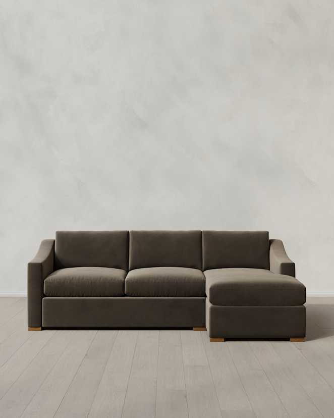 Hollis Slope Arm Chaise Sectional Right Arm 104in Performance Velvet Sable