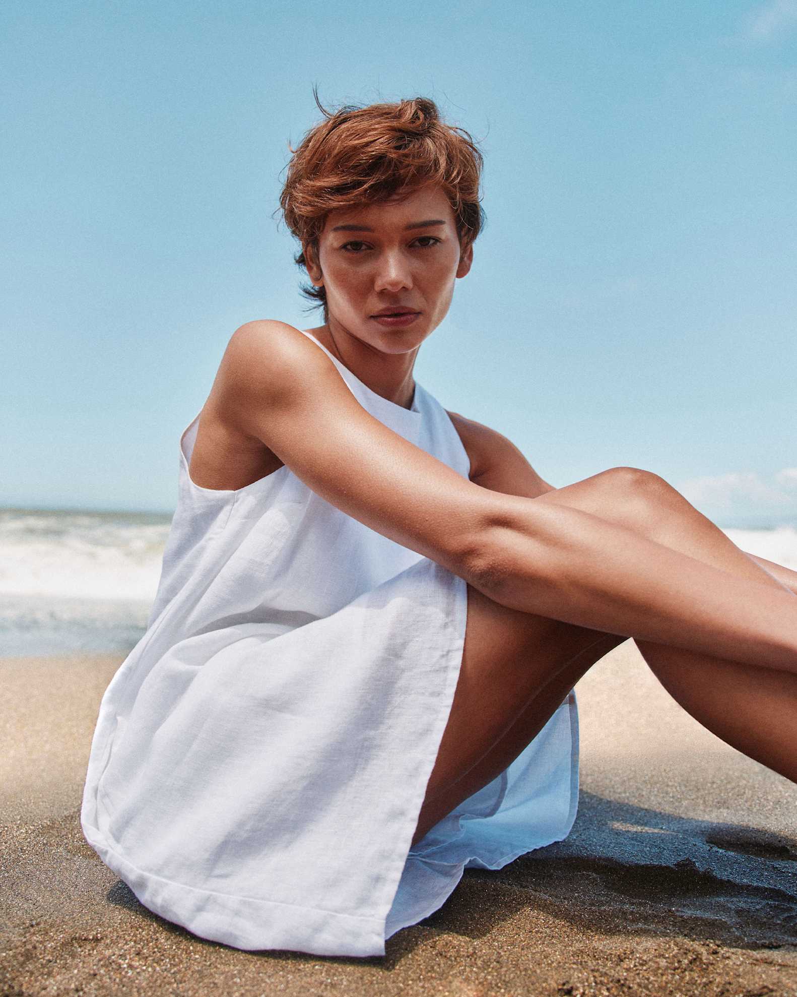 Linen Beach Tank Dress 100% European Linen Tank Mini Dress In White Linen Beach Tank Dress 100% European Linen Tank Mini Dress In White