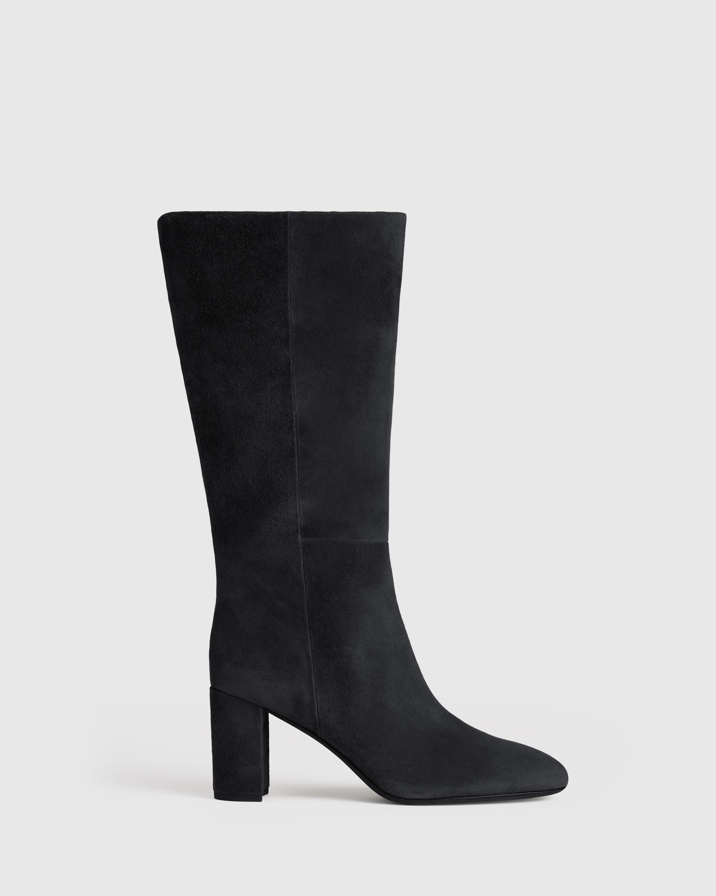 Black Italian Suede Block Heel Boots
