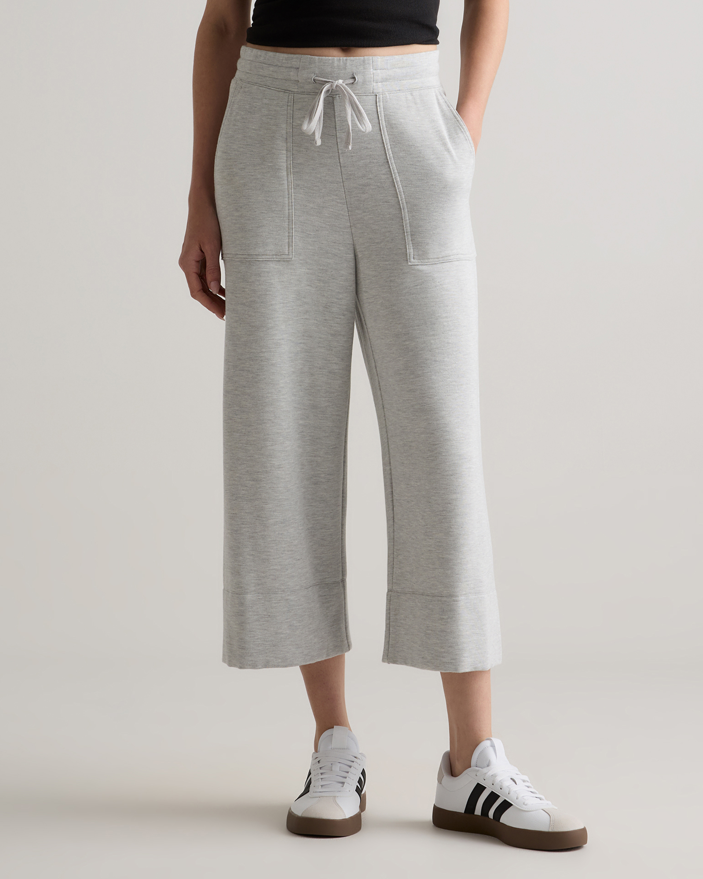 Heather Grey SuperSoft Fleece Cropped Wide Leg Pants