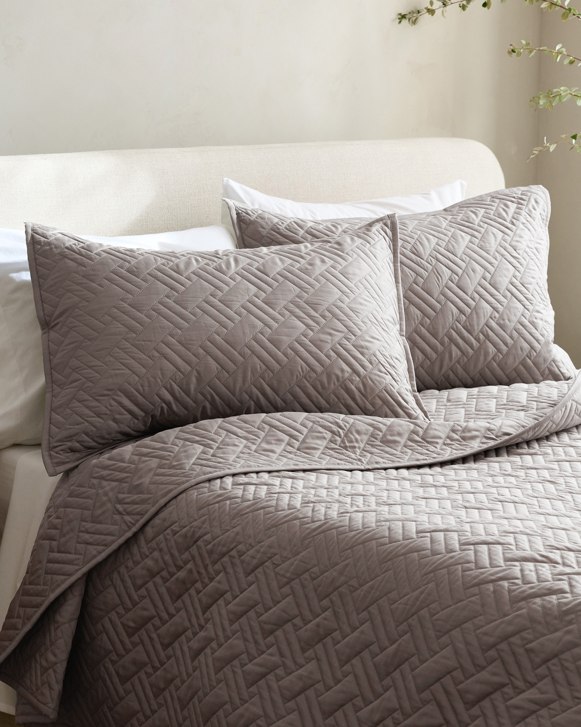 Stone Organic Cotton Basketweave Quilted Sham Set