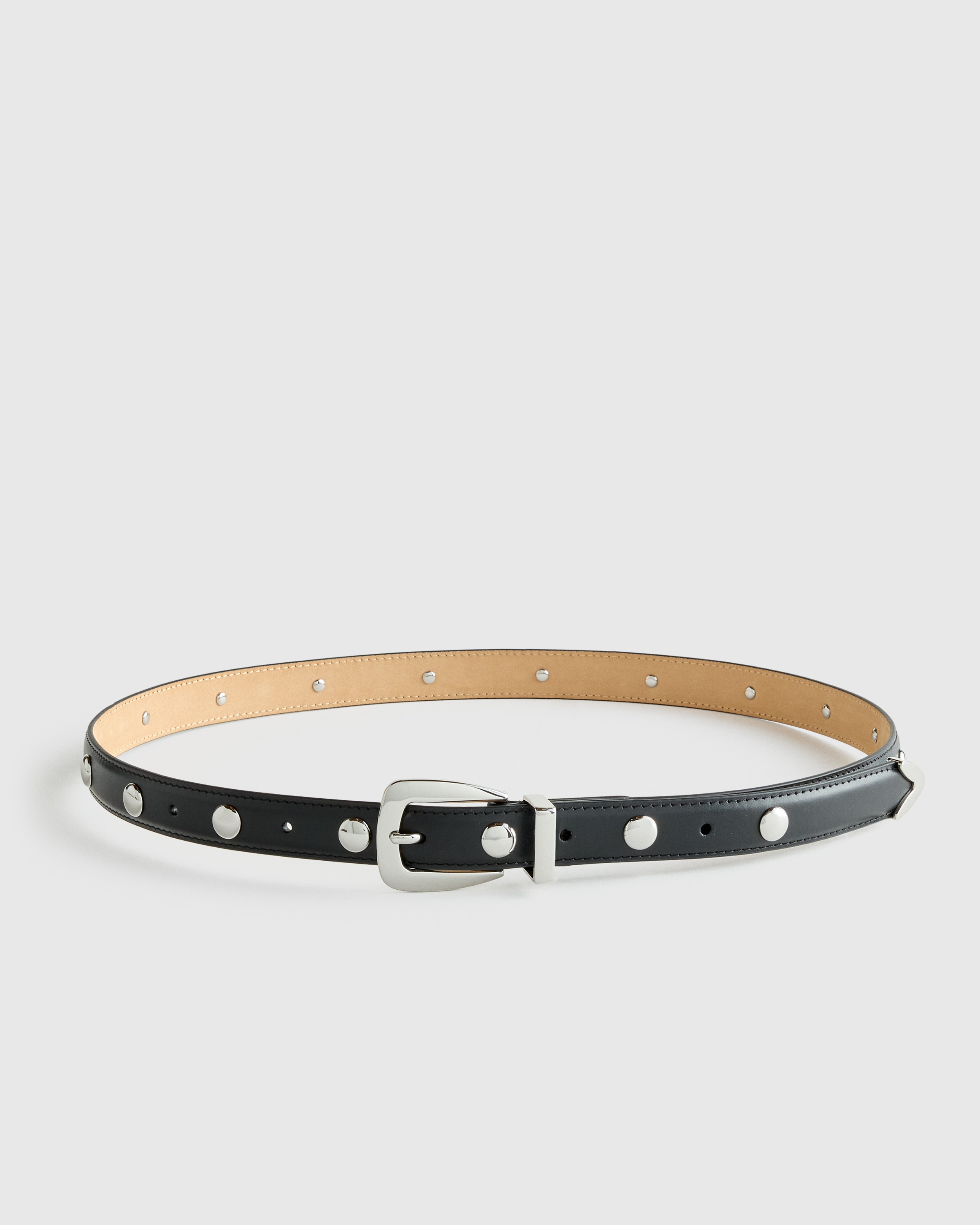 Black/Silver Alyssa European Leather Studded Skinny Belt