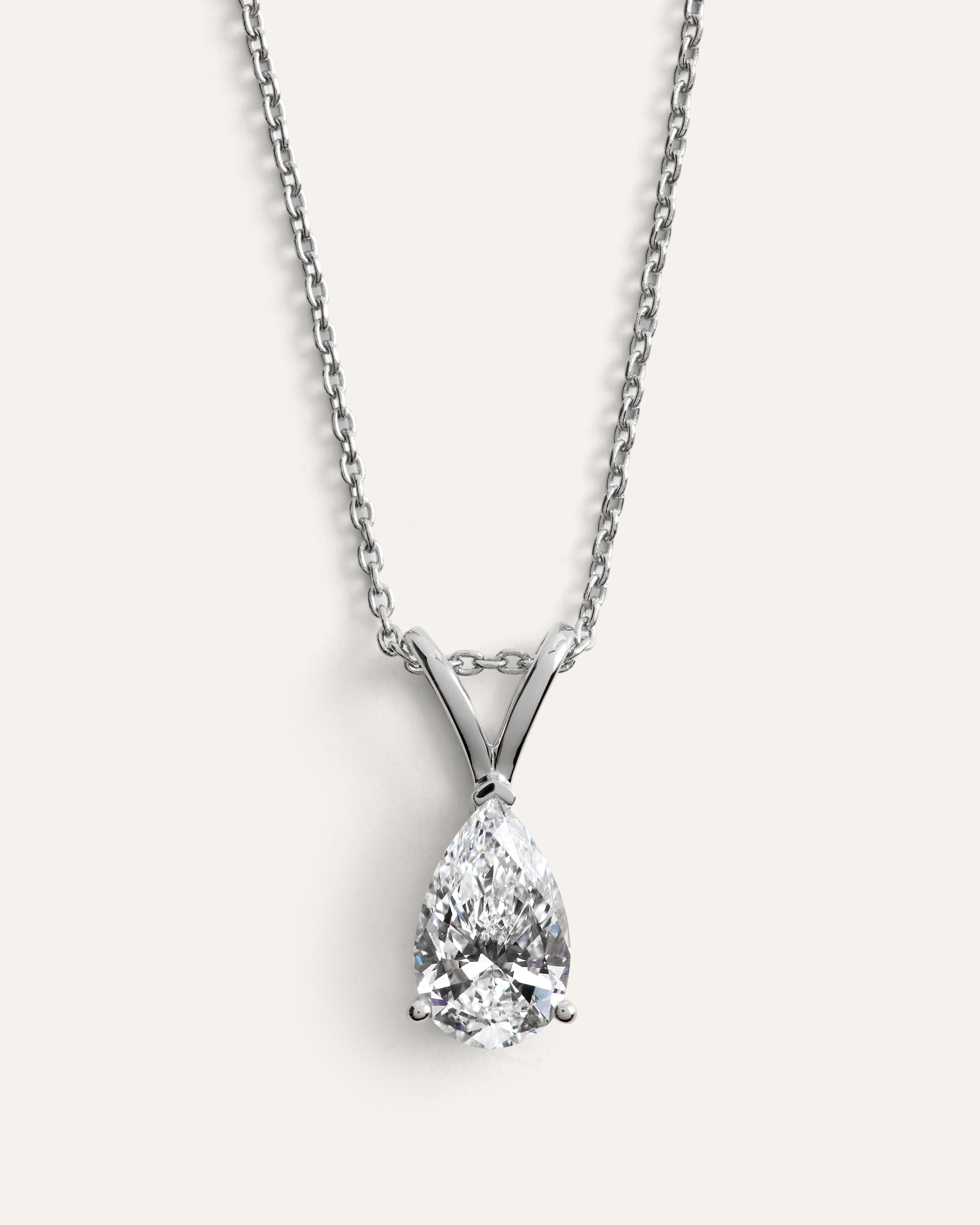 White Gold 14K Gold Lab Grown Diamond Pear Solitaire Necklace - 1ctw