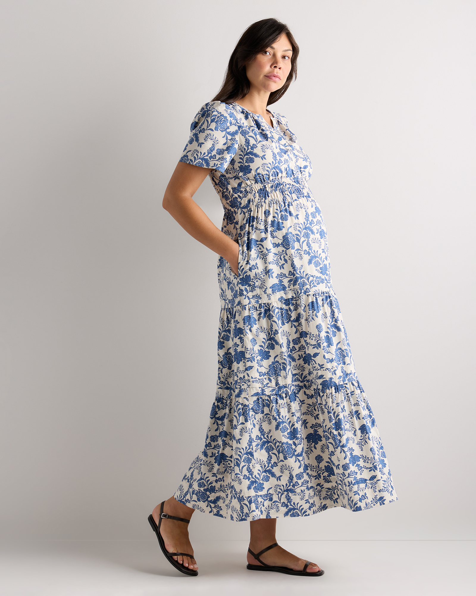 maternity tiered maxi dress Black boohoo Maternity Tiered Linen Look Strappy Maxi Dress