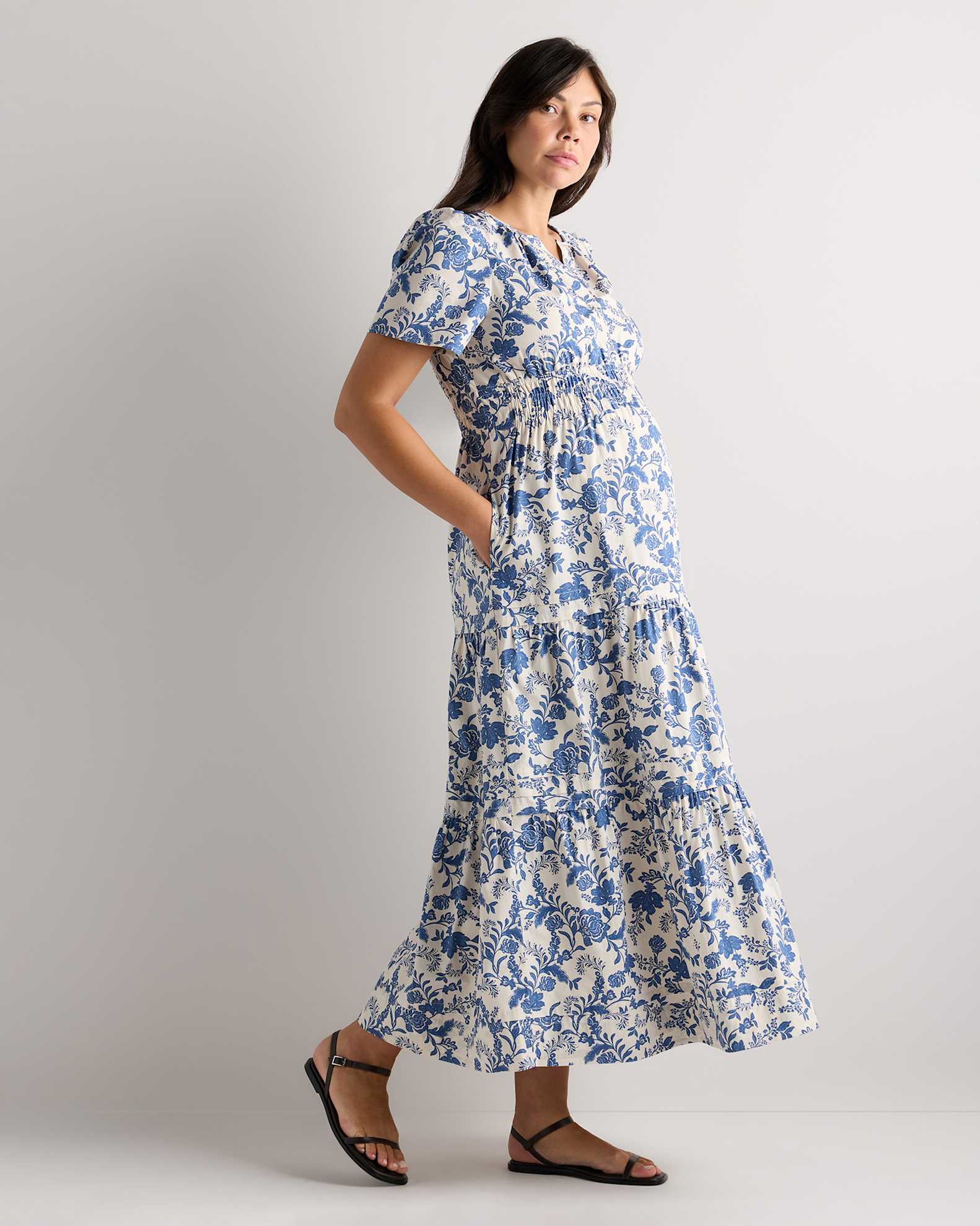 maternity tiered maxi dress Black boohoo Maternity Tiered Linen Look Strappy Maxi Dress