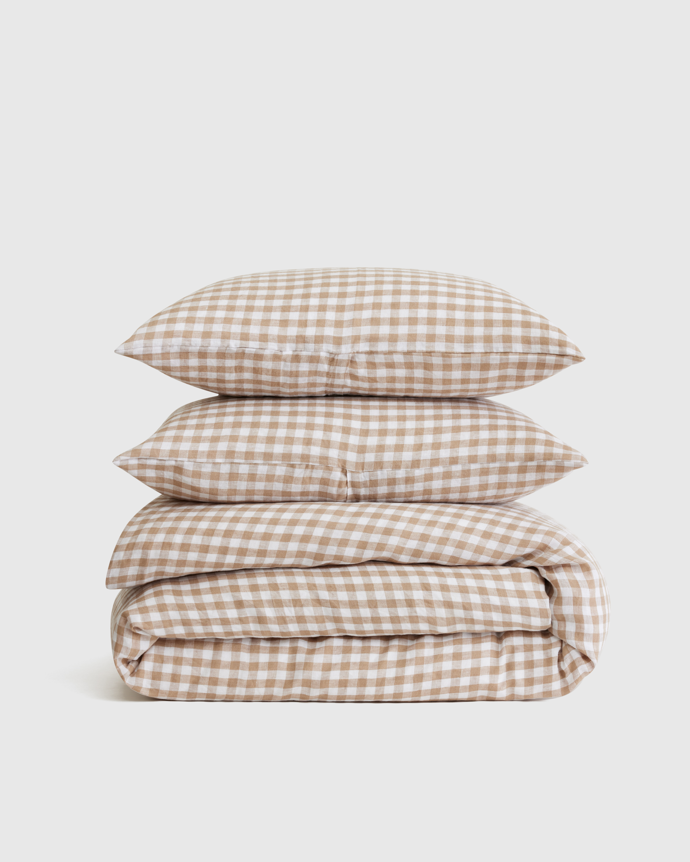 European Linen Gingham Duvet Cover Set, Twin, Cafe