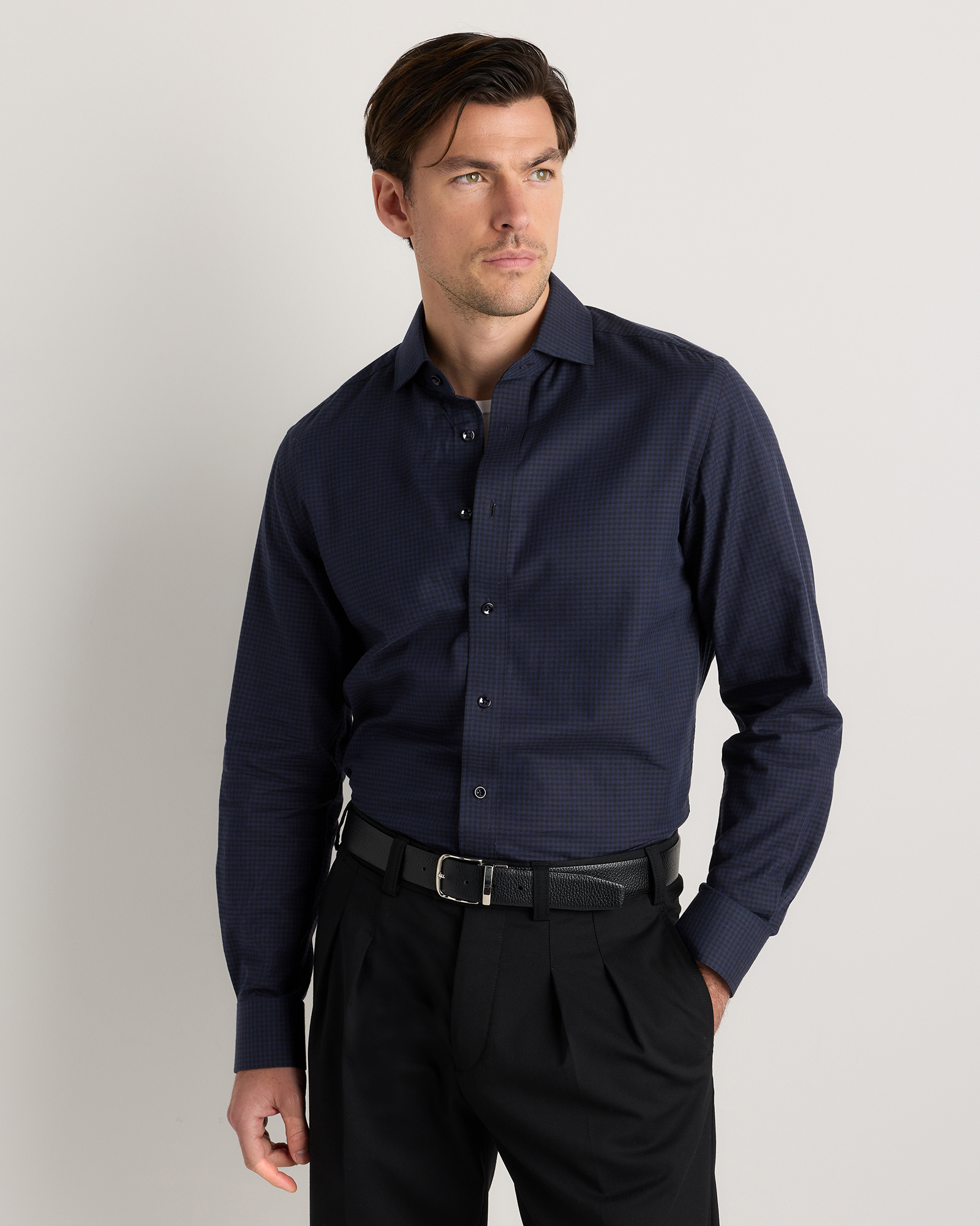 Black/Navy Minigrid Chemise en cachemire et coton biologique