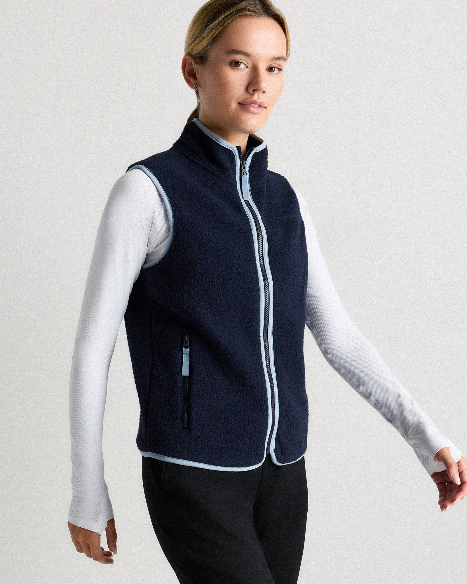 Sherpa Full-Zip Vest in Deep Navy/Spa Blue