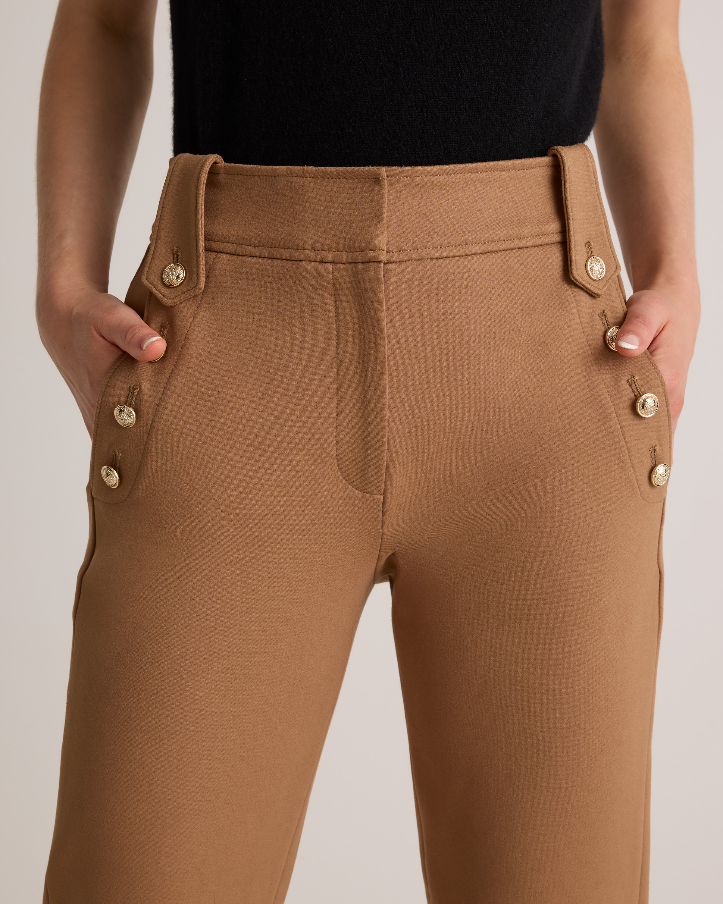 【ミルク】1tuck straight pants lapiis Ultra-Stretch Ponte Straight Leg Mariner Pants