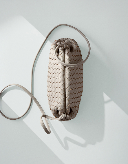 Taupe Italian Leather Handwoven Pouch Crossbody Clutch