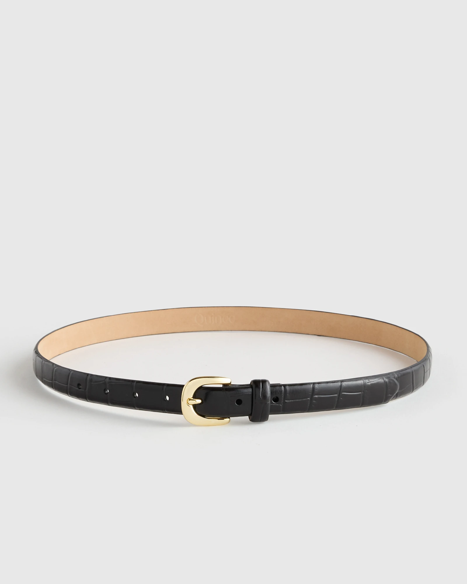 Sofia European Leather Skinny Belt in Black Croco