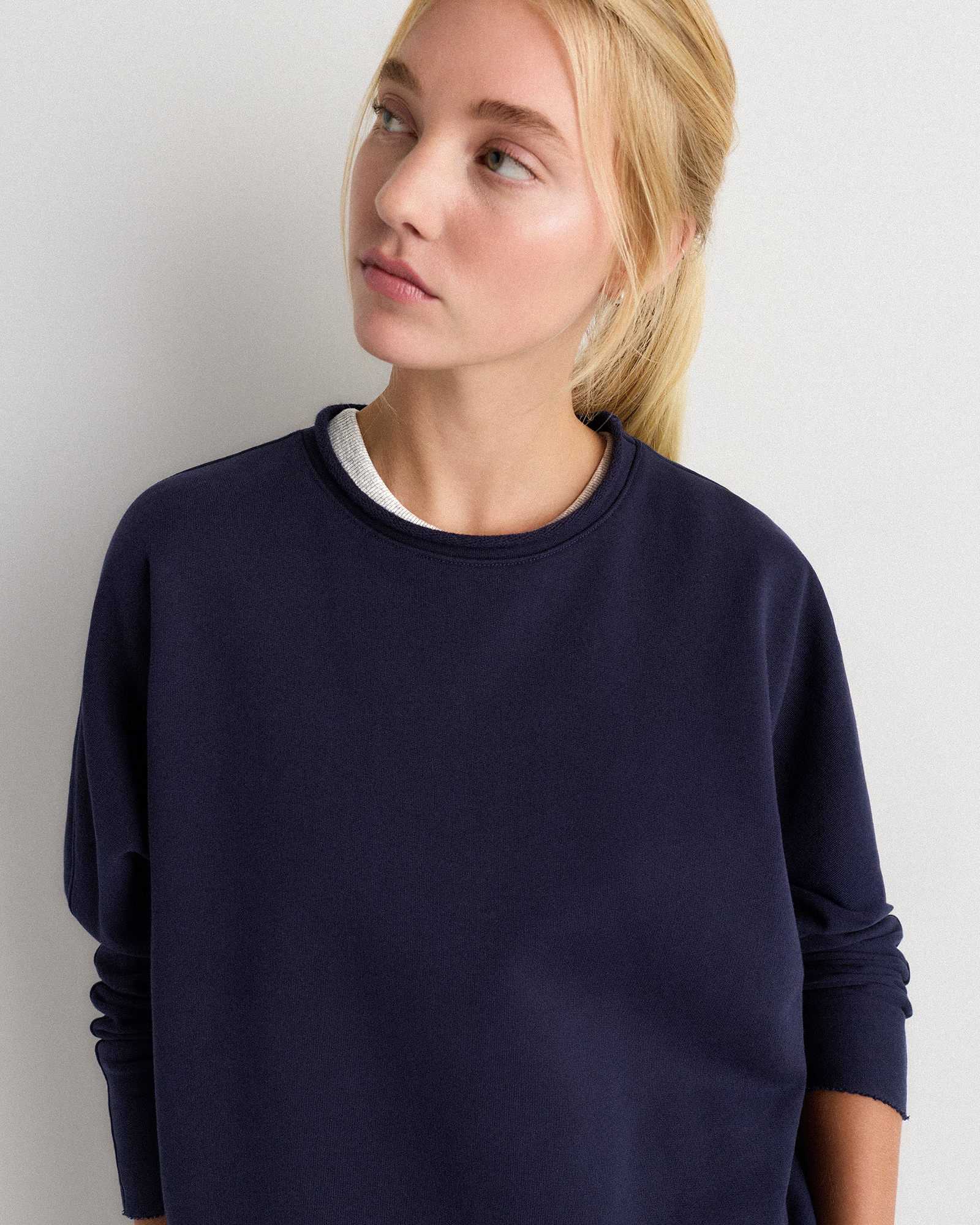 Organic French Terry Crew in Deep Navy