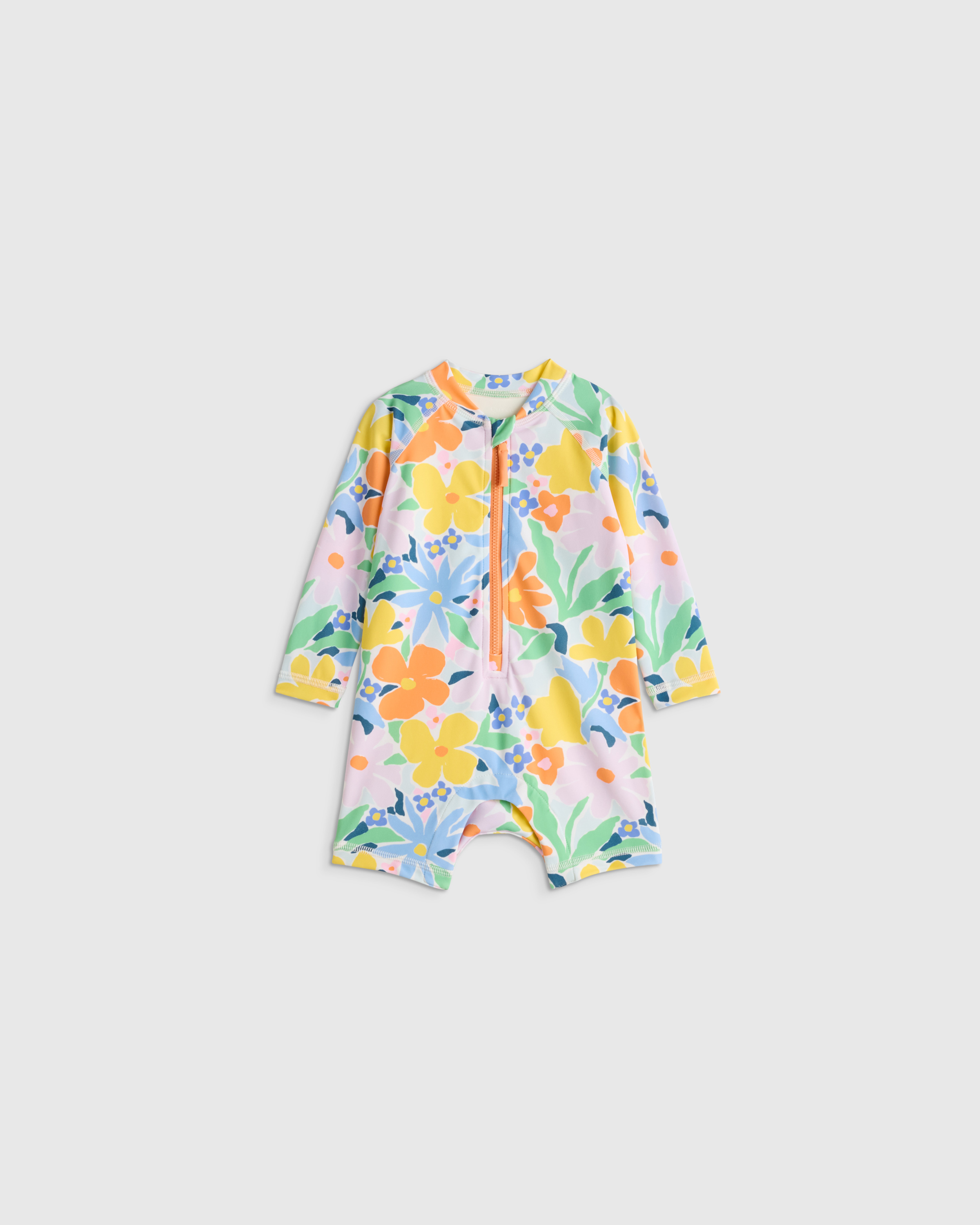 Poolside Floral Long Sleeve Zip-Up Rash Guard One-Piece