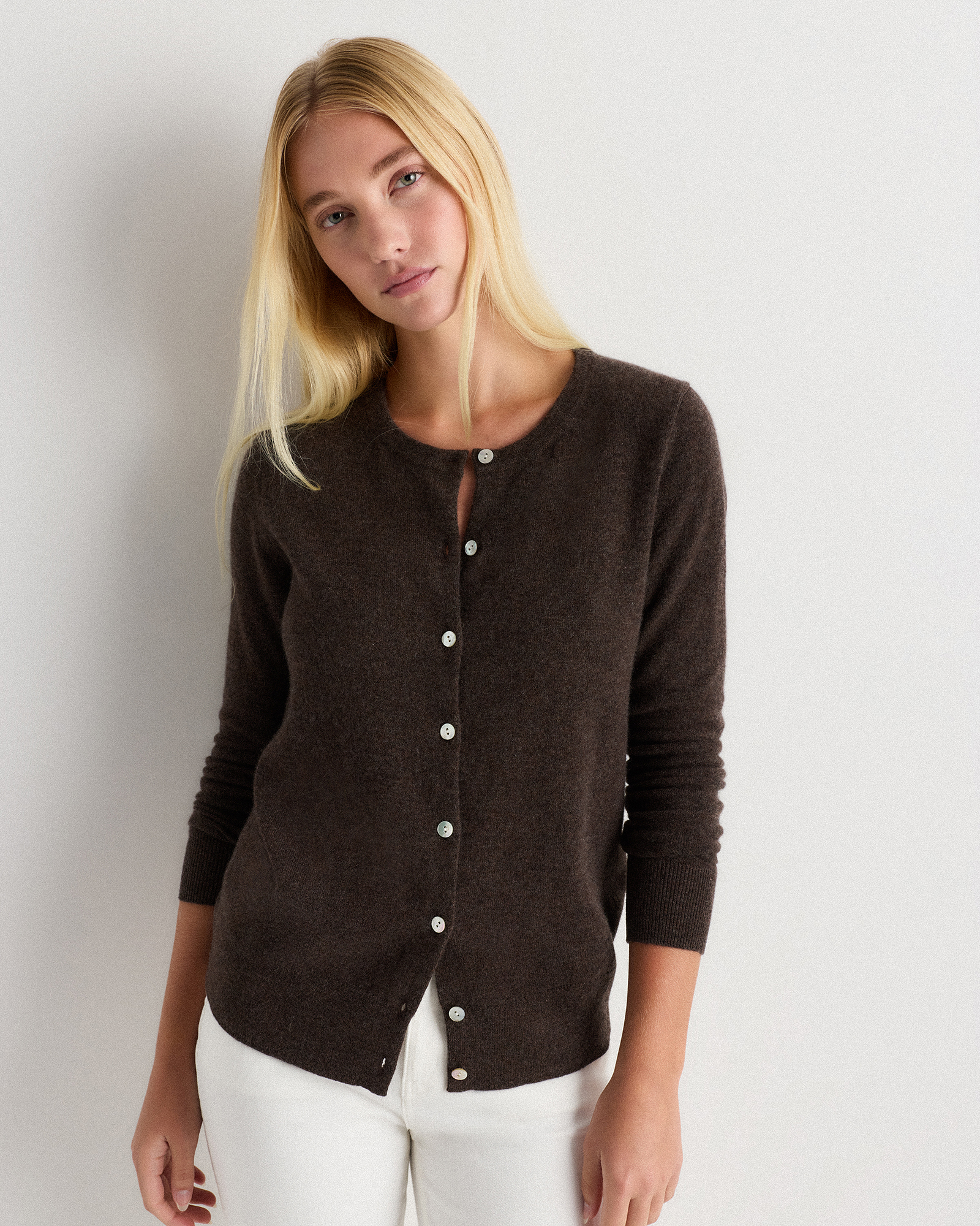 Heather Truffle Brown Mongolian Cashmere Cardigan Sweater