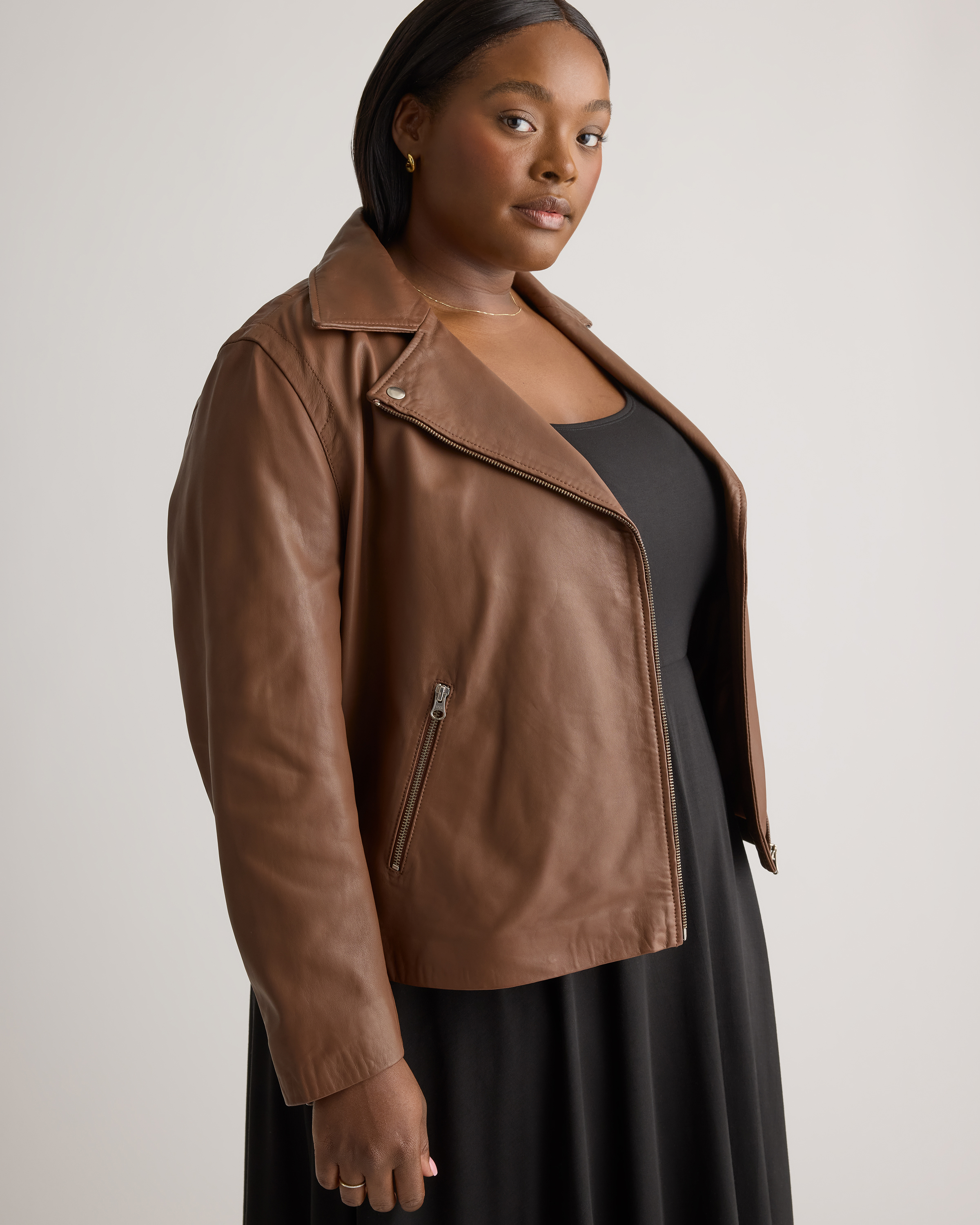 100% Washed Leather Biker Jacket - Plus Size