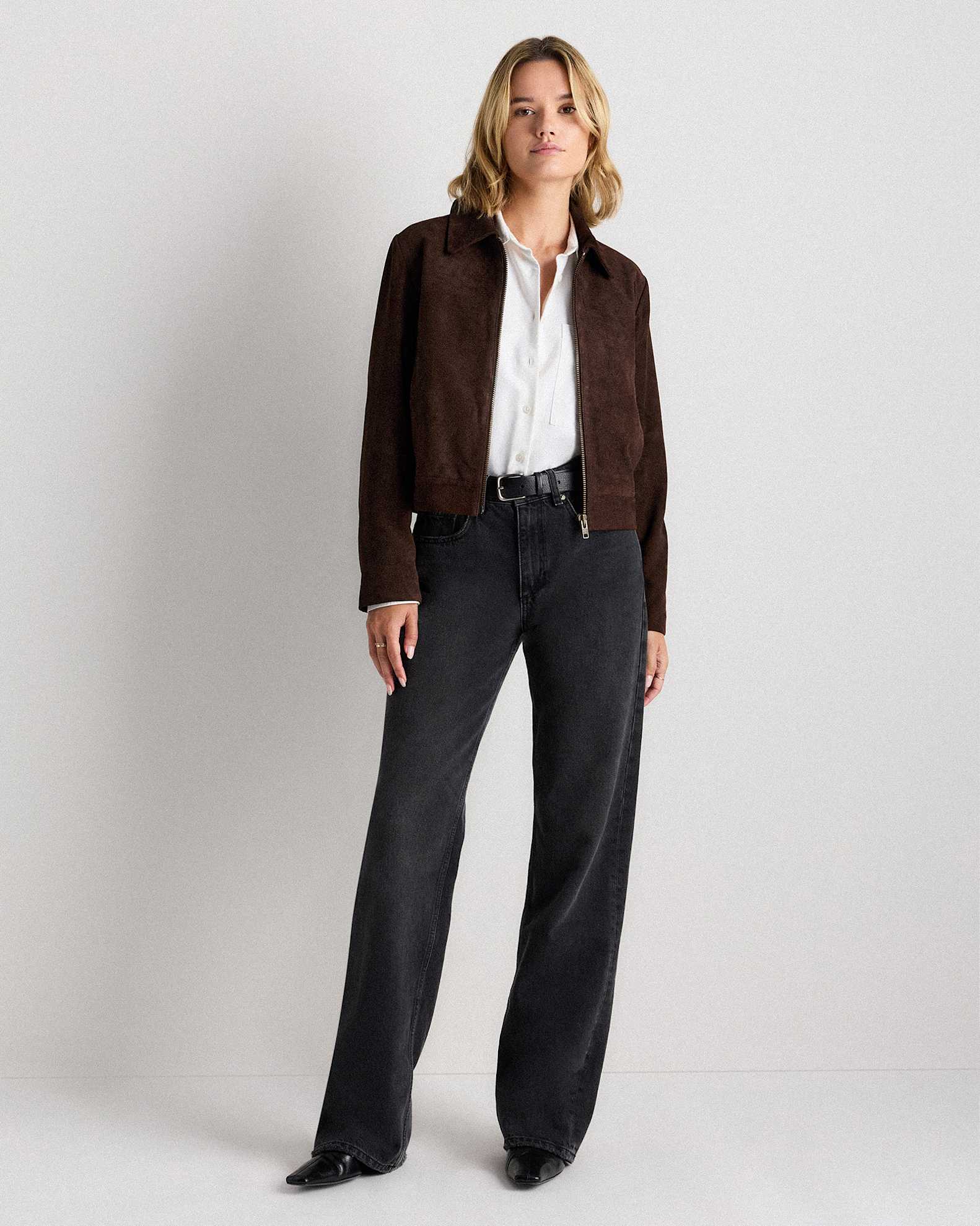 100% Suede Cropped Zip-Front Jacket 100% Suede Cropped Zip-Front Jacket