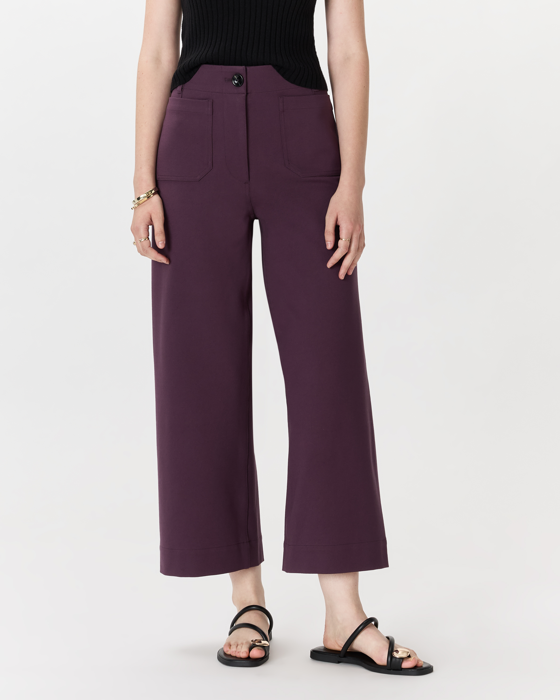 Dark Orchid Purple Ultra-Stretch Ponte Cropped Wide Leg Pants