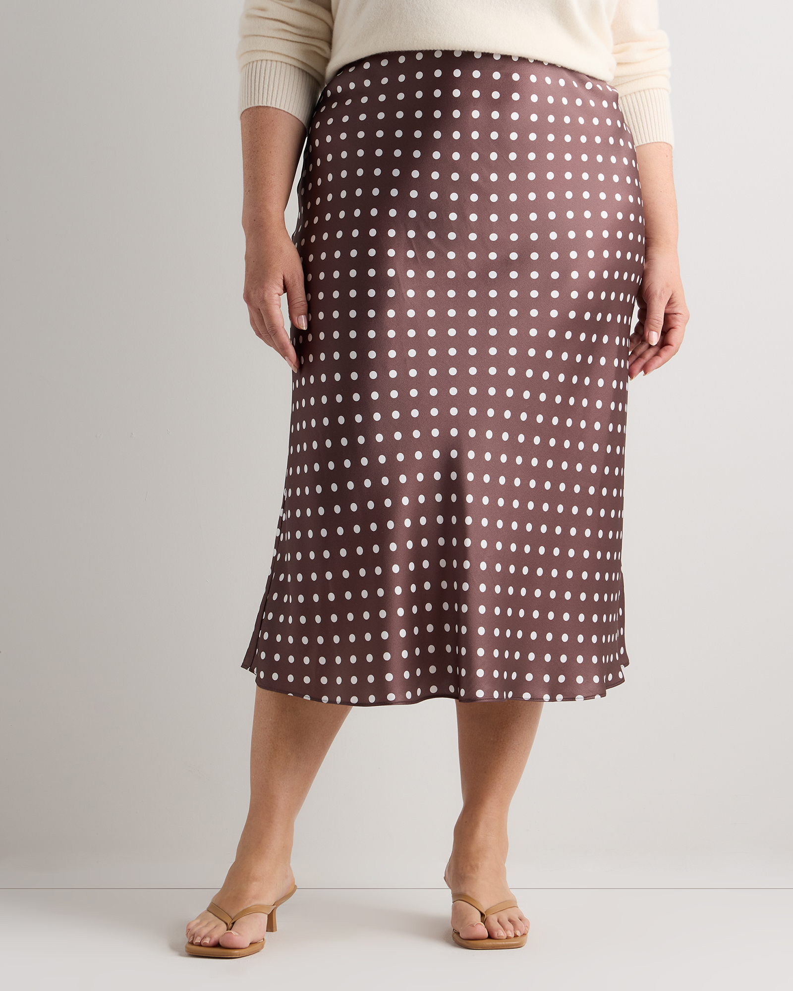 Mocha Midi Dot 100% Washable Silk Skirt